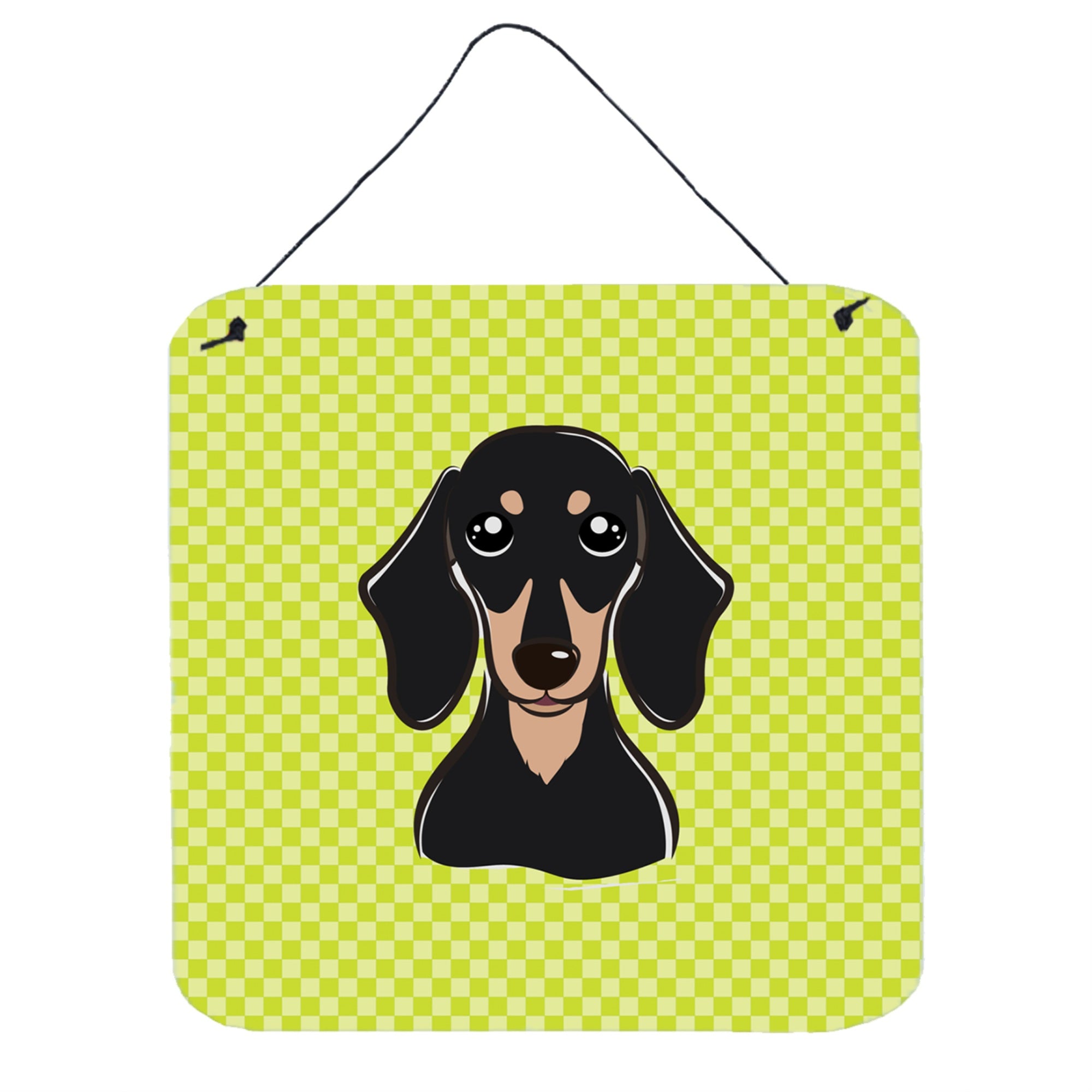'Caroline'S Treasures Checkerboard Lime Green Smooth Black And Tan Dachshund Wall Or Door Hanging Prints, 6 X 6''''''