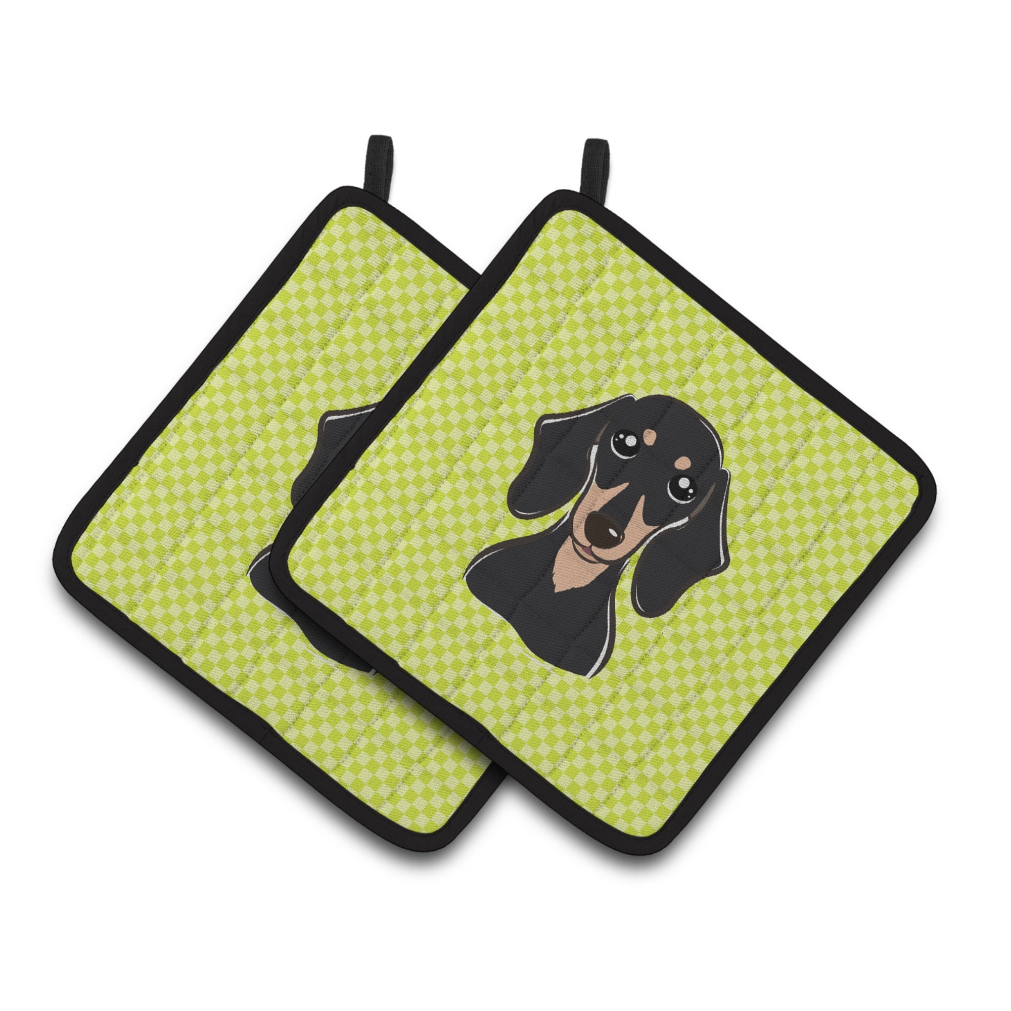 'Caroline'S Treasures Checkerboard Lime Green Smooth Black & Tan Dachshund Pair Of Pot Holders Bb1277Pthd, 7.5Hx7.5W, Multicolo