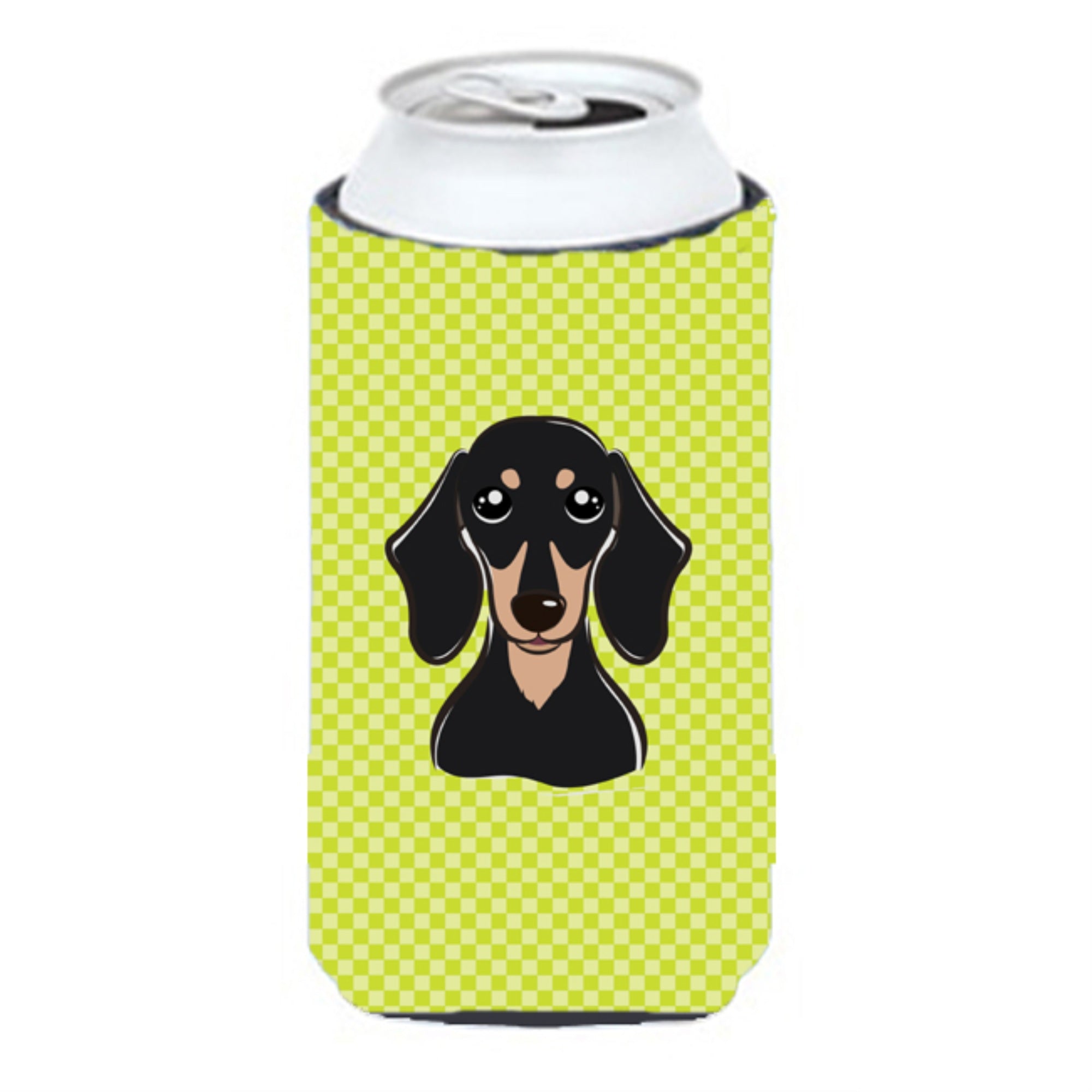 Checkerboard Lime Green Smooth Black And Tan Dachshund Tall Boy Beverage Insulator Hugger