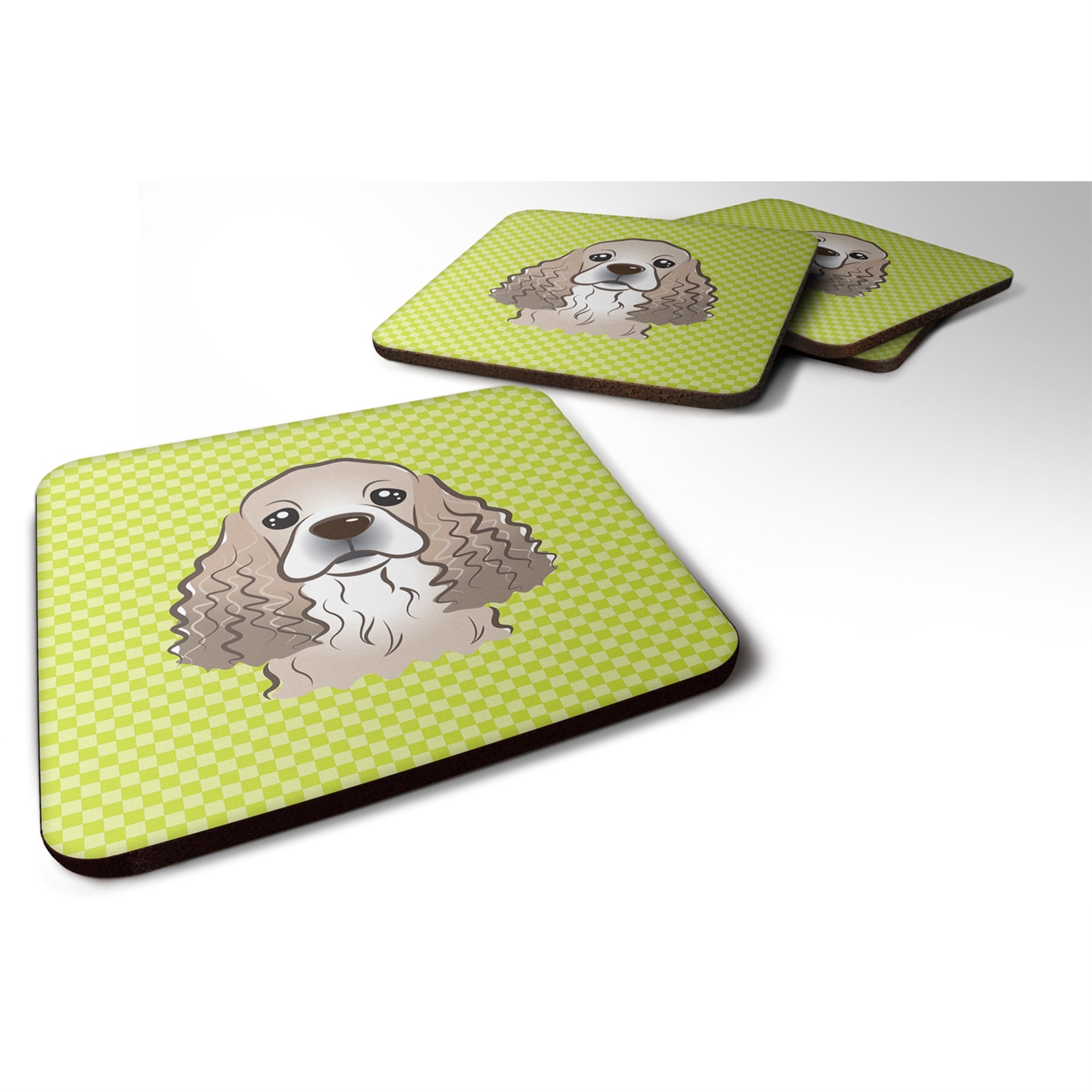 'Caroline'S Treasures Bb1278Fc Checkerboard Lime Green Cocker Spaniel Foam Coaster (Set Of 4), 3.5'''' H X 3.5'''' W, Multicolo