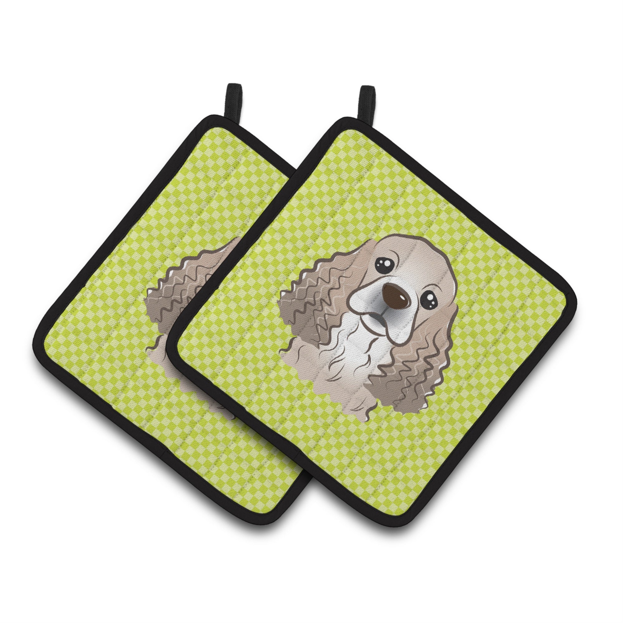 'Caroline'S Treasures Checkerboard Lime Green Cocker Spaniel Pair Of Pot Holders Bb1278Pthd, 7.5Hx7.5W, Multicolor''