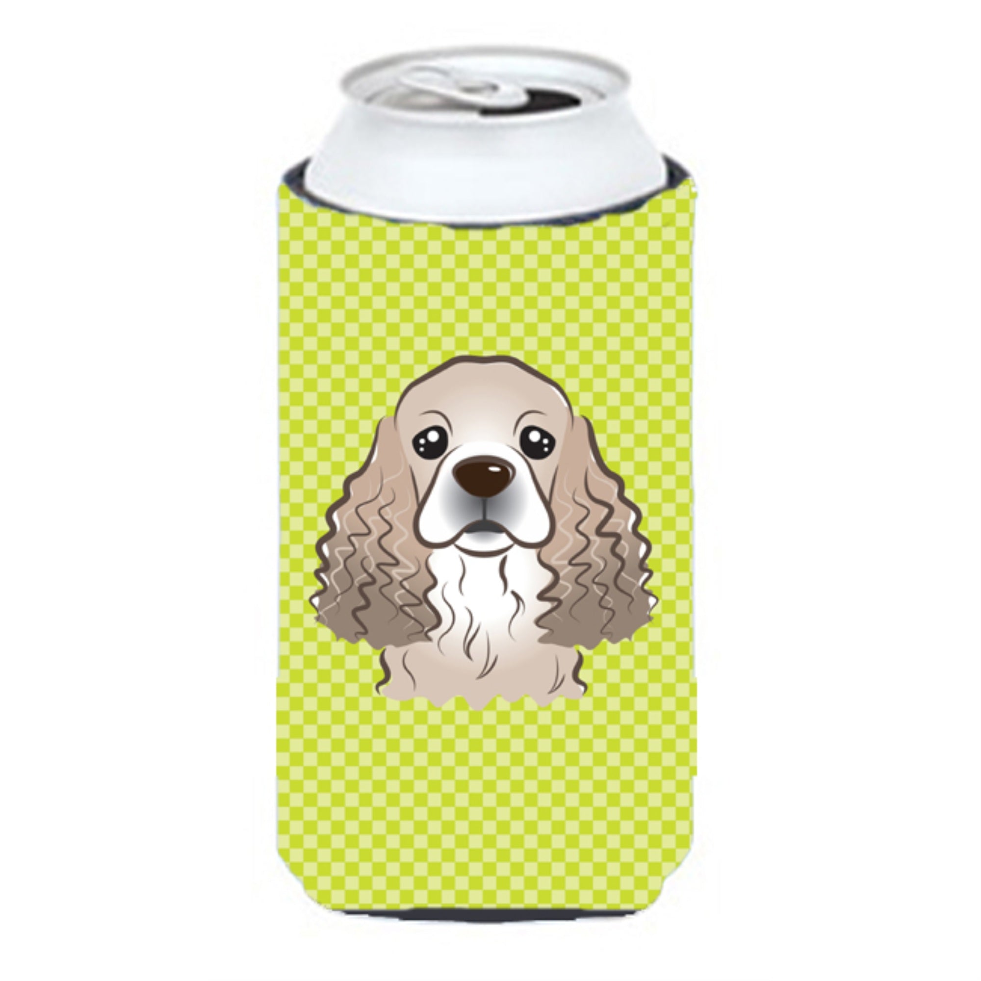 Checkerboard Lime Green Cocker Spaniel Tall Boy Beverage Insulator Hugger Bb1278Tbc