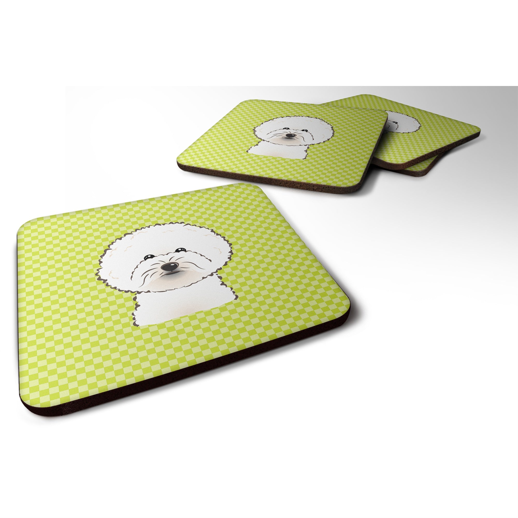'Caroline'S Treasures Bb1279Fc Checkerboard Lime Green Bichon Frise Foam Coaster (Set Of 4), 3.5'''' H X 3.5'''' W, Multicolor'
