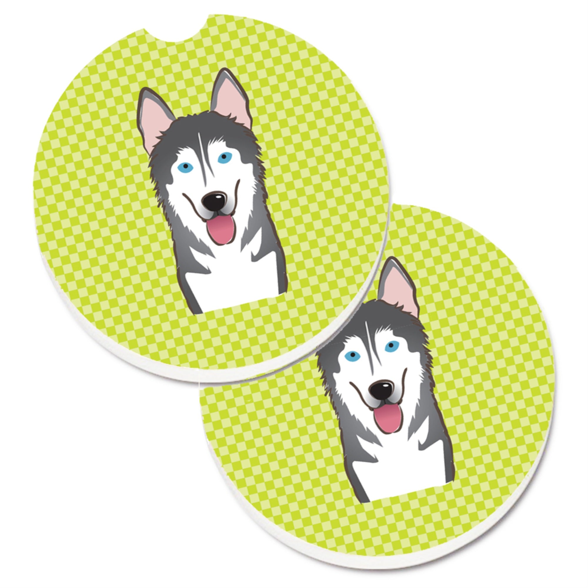 'Caroline'S Treasures Checkerboard Lime Green Alaskan Malamute Set Of 2 Cup Holder Car Coasters Bb1280Carc, 2.56, Multicolor''