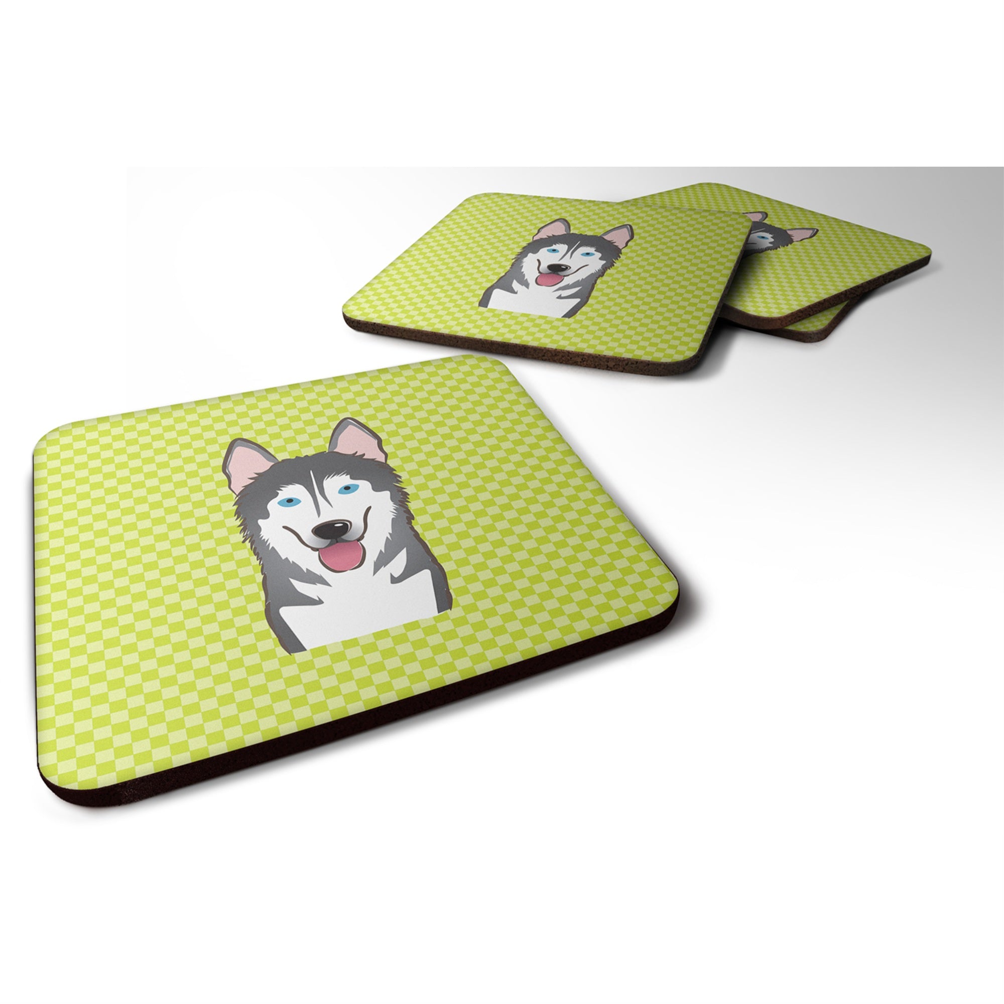 'Caroline'S Treasures Bb1280Fc Checkerboard Lime Green Alaskan Malamute Foam Coaster (Set Of 4), 3.5'''' H X 3.5'''' W, Multico
