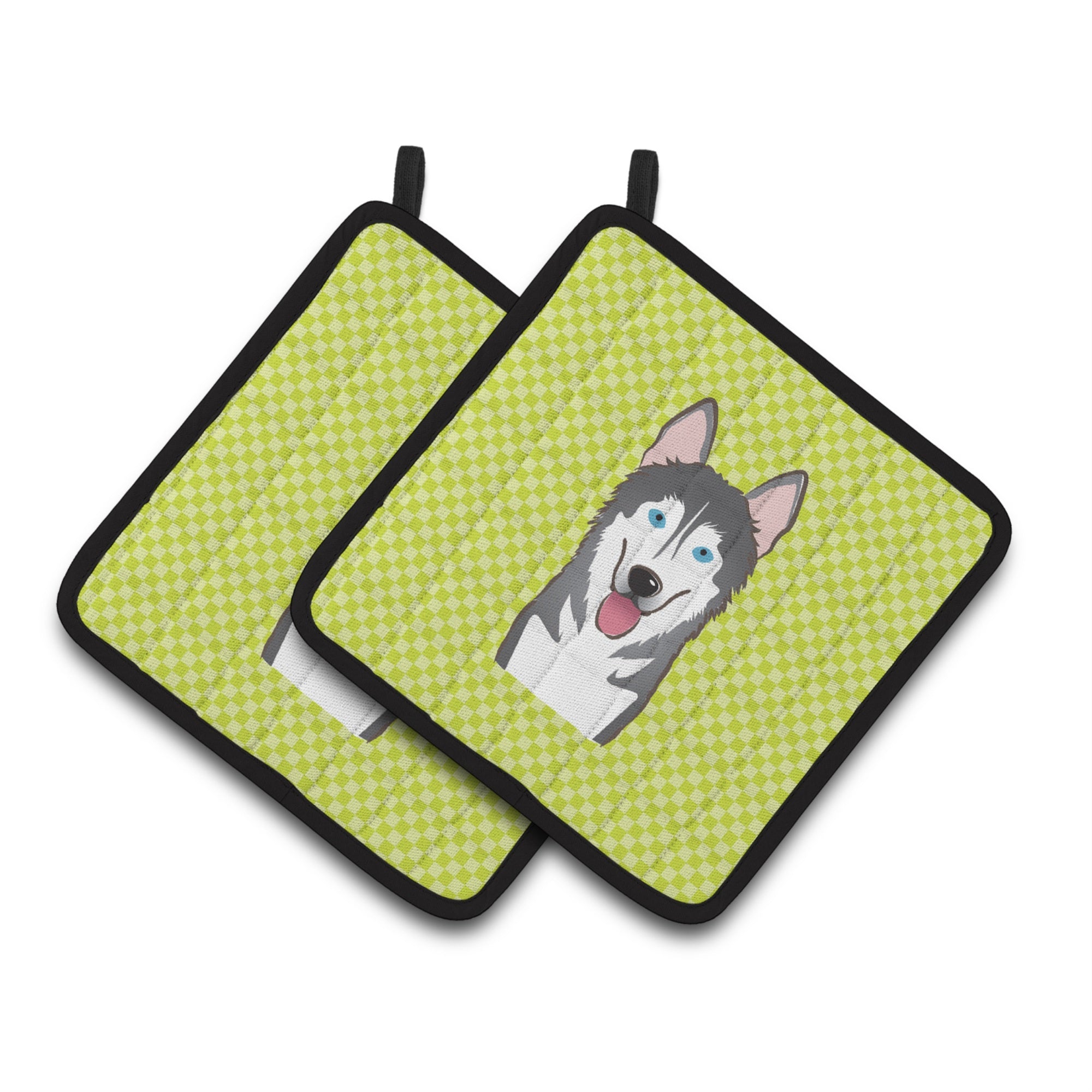 'Caroline'S Treasures Checkerboard Lime Green Alaskan Malamute Pair Of Pot Holders Bb1280Pthd, 7.5Hx7.5W, Multicolor''