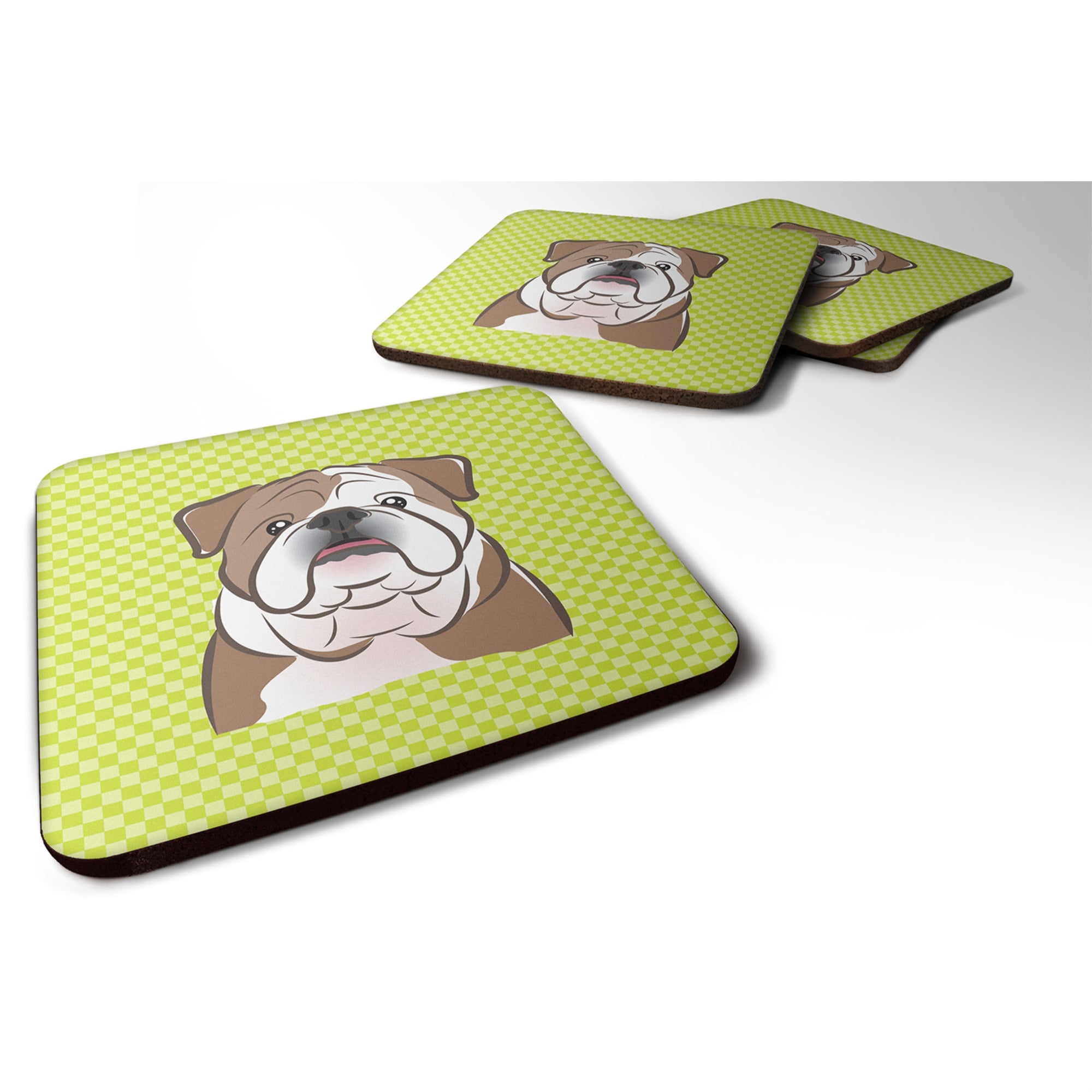 'Caroline'S Treasures Bb1281Fc Checkerboard Lime Green English Bulldog Foam Coaster (Set Of 4), 3.5'''' H X 3.5'''' W, Multicol