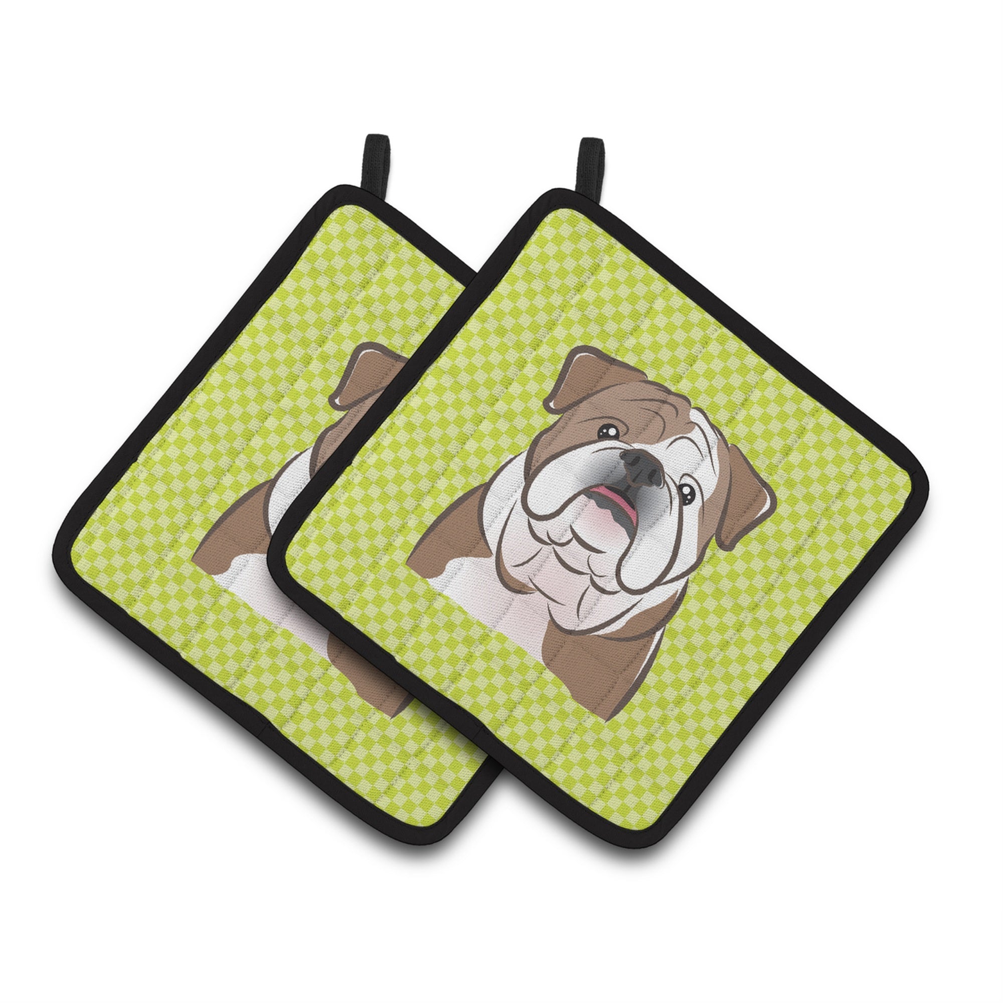 'Caroline'S Treasures Checkerboard Lime Green English Bulldog Pair Of Pot Holders Bb1281Pthd, 7.5Hx7.5W, Multicolor''