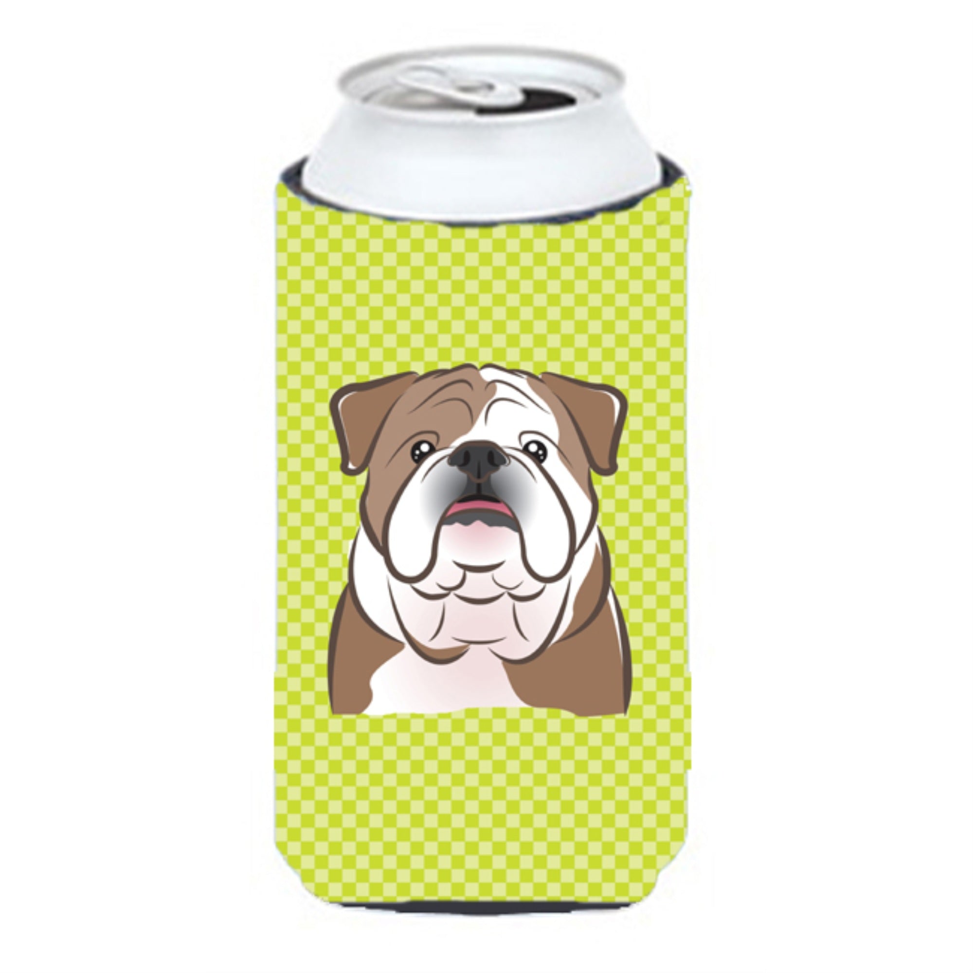 Checkerboard Lime Green English Bulldog  Tall Boy Beverage Insulator Hugger Bb1281Tbc