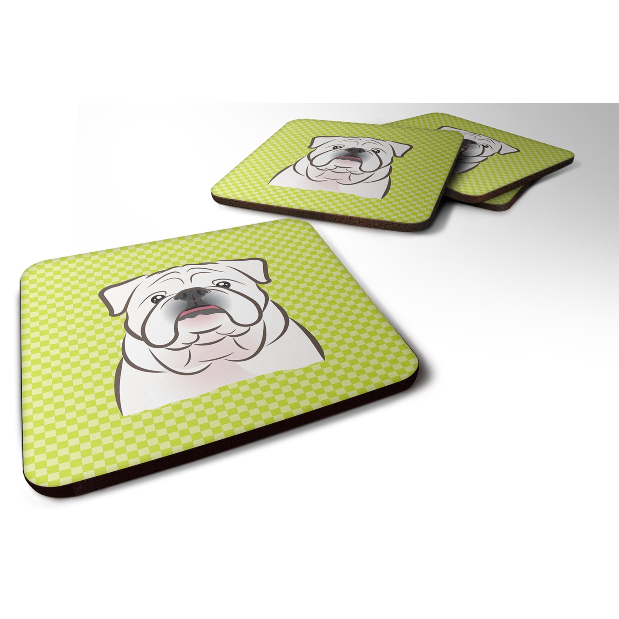 'Caroline'S Treasures Bb1282Fc Checkerboard Lime Green White English Bulldog Foam Coaster (Set Of 4), 3.5'''' H X 3.5'''' W, Mu