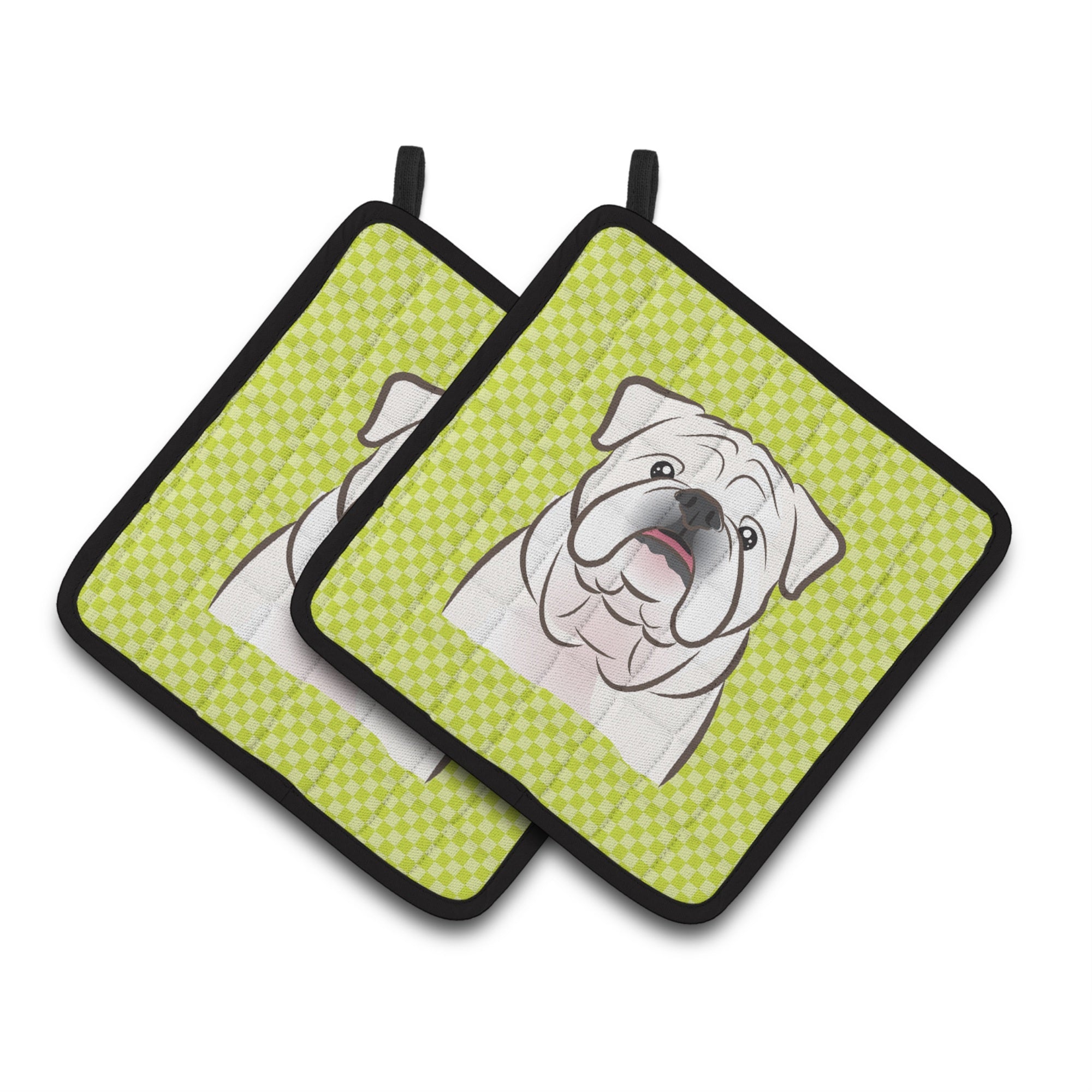 'Caroline'S Treasures Checkerboard Lime Green White English Bulldog Pair Of Pot Holders Bb1282Pthd, 7.5Hx7.5W, Multicolor''