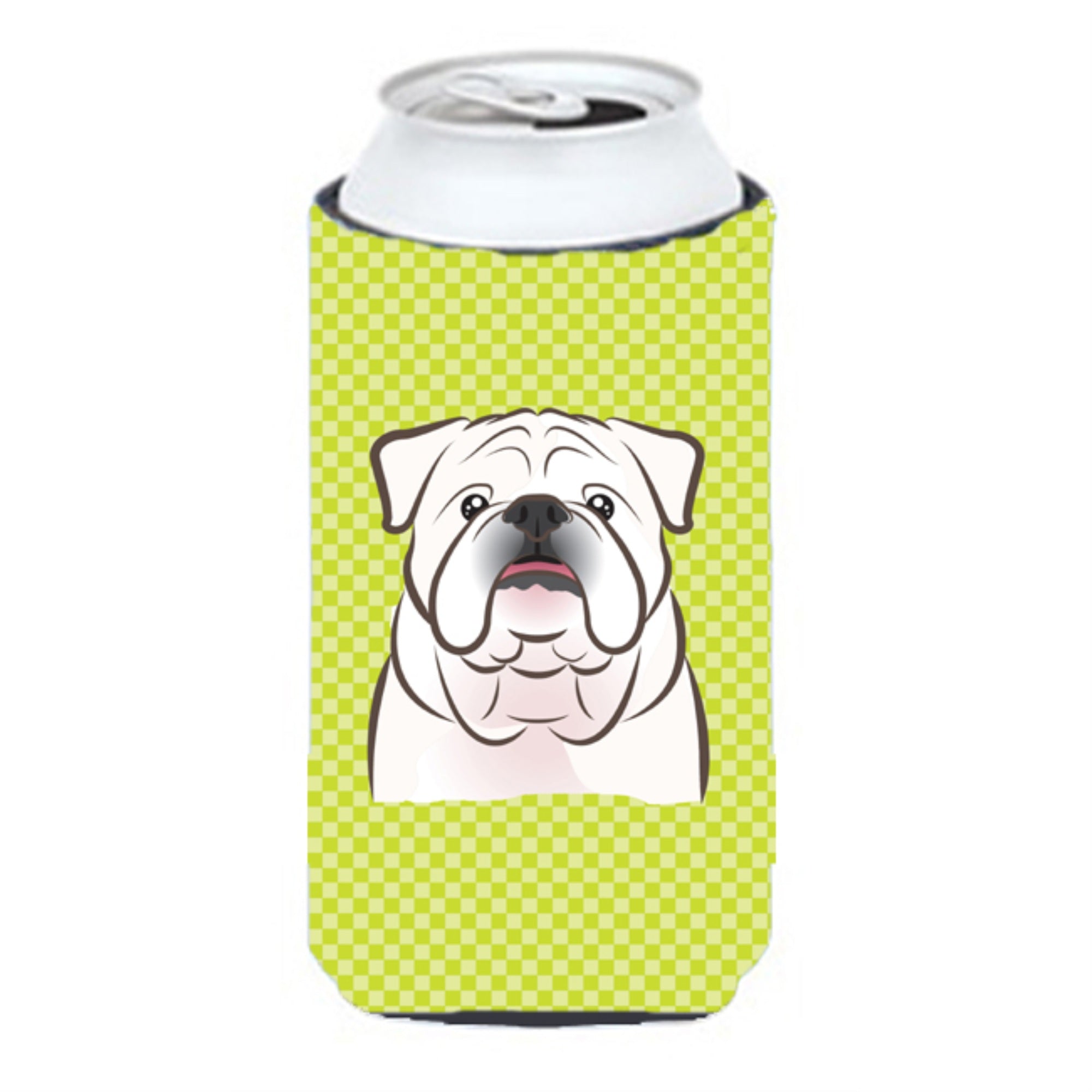 Checkerboard Lime Green White English Bulldog  Tall Boy Beverage Insulator Hugger Bb1282Tbc