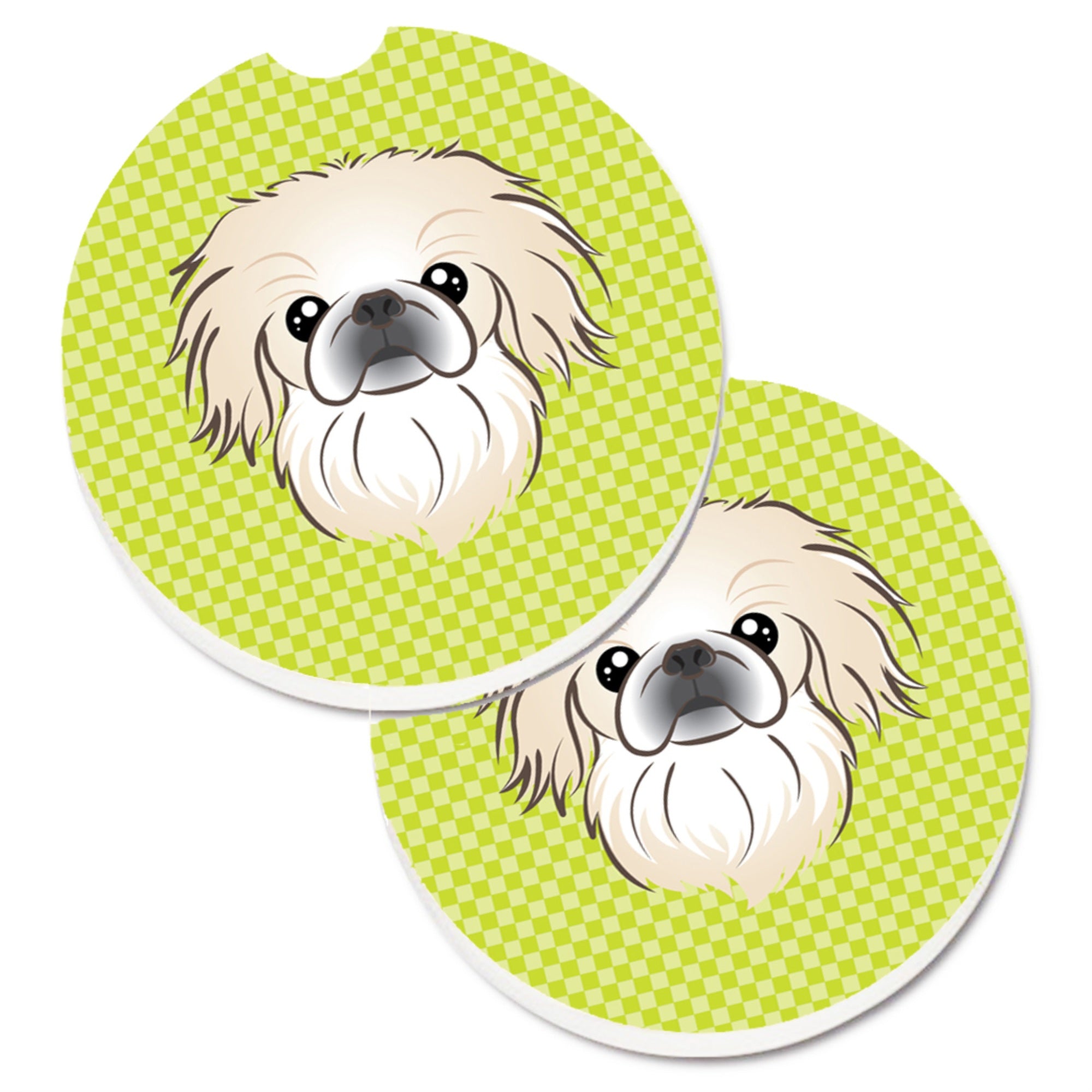 'Caroline'S Treasures Checkerboard Lime Green Pekingese Set Of 2 Cup Holder Car Coasters Bb1283Carc, 2.56, Multicolor''