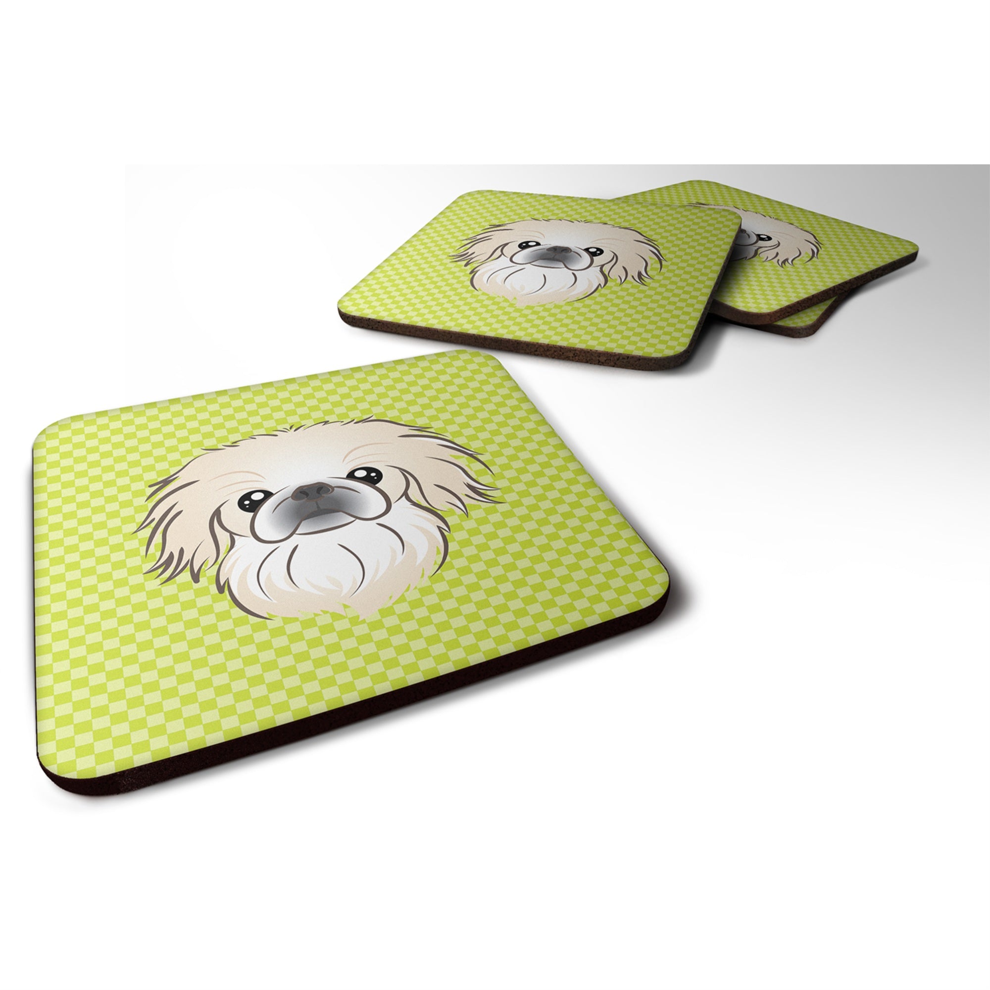 'Caroline'S Treasures Bb1283Fc Checkerboard Lime Green Pekingese Foam Coaster (Set Of 4), 3.5'''' H X 3.5'''' W, Multicolor''