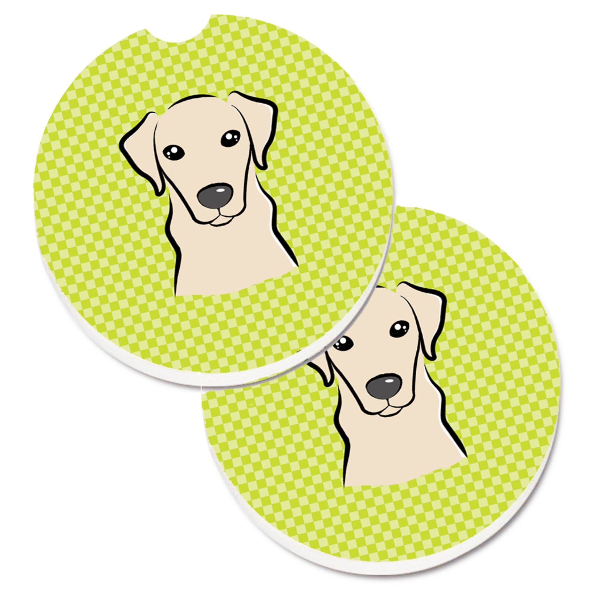 'Caroline'S Treasures Checkerboard Lime Green Yellow Labrador Set Of 2 Cup Holder Car Coasters Bb1284Carc, 2.56, Multicolor''