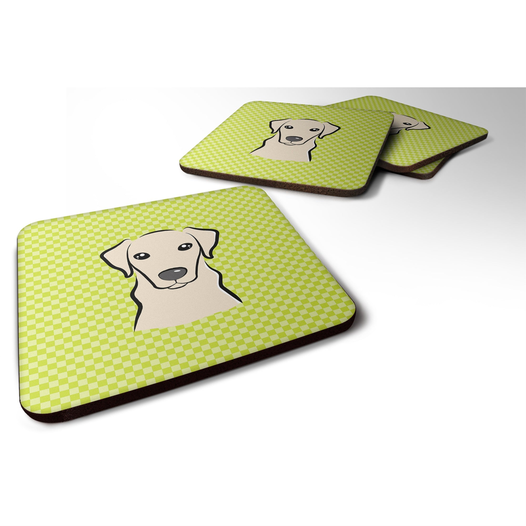 'Caroline'S Treasures Bb1284Fc Checkerboard Lime Green Yellow Labrador Foam Coaster (Set Of 4), 3.5'''' H X 3.5'''' W, Multicol