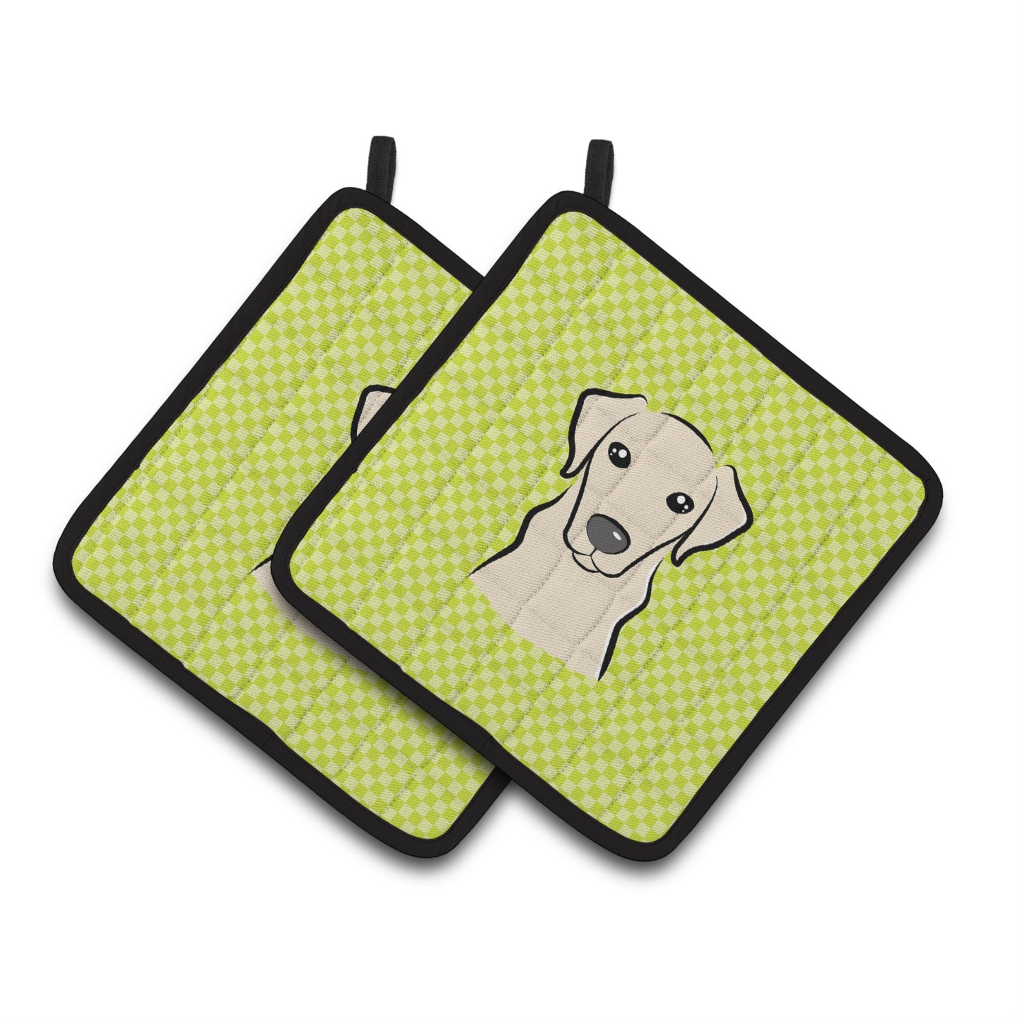 'Caroline'S Treasures Checkerboard Lime Green Yellow Labrador Pair Of Pot Holders Bb1284Pthd, 7.5Hx7.5W, Multicolor''