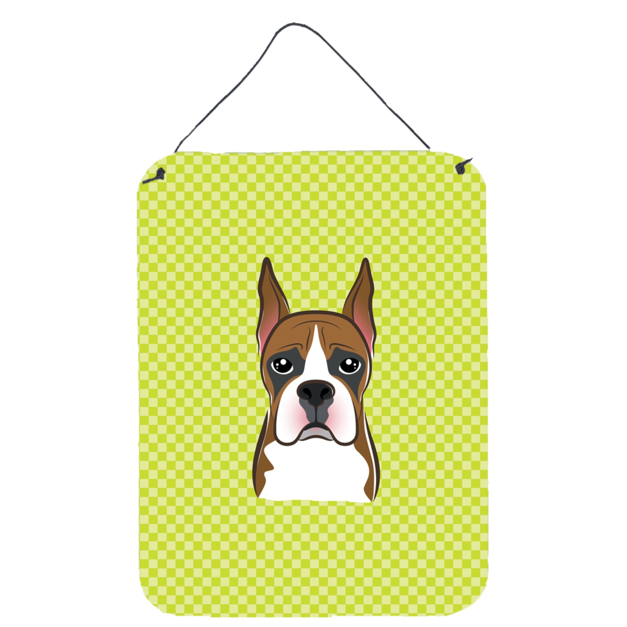 'Caroline'S Treasures Checkerboard Lime Green Boxer Wall Or Door Hanging Prints, 16'''' X 12''''''
