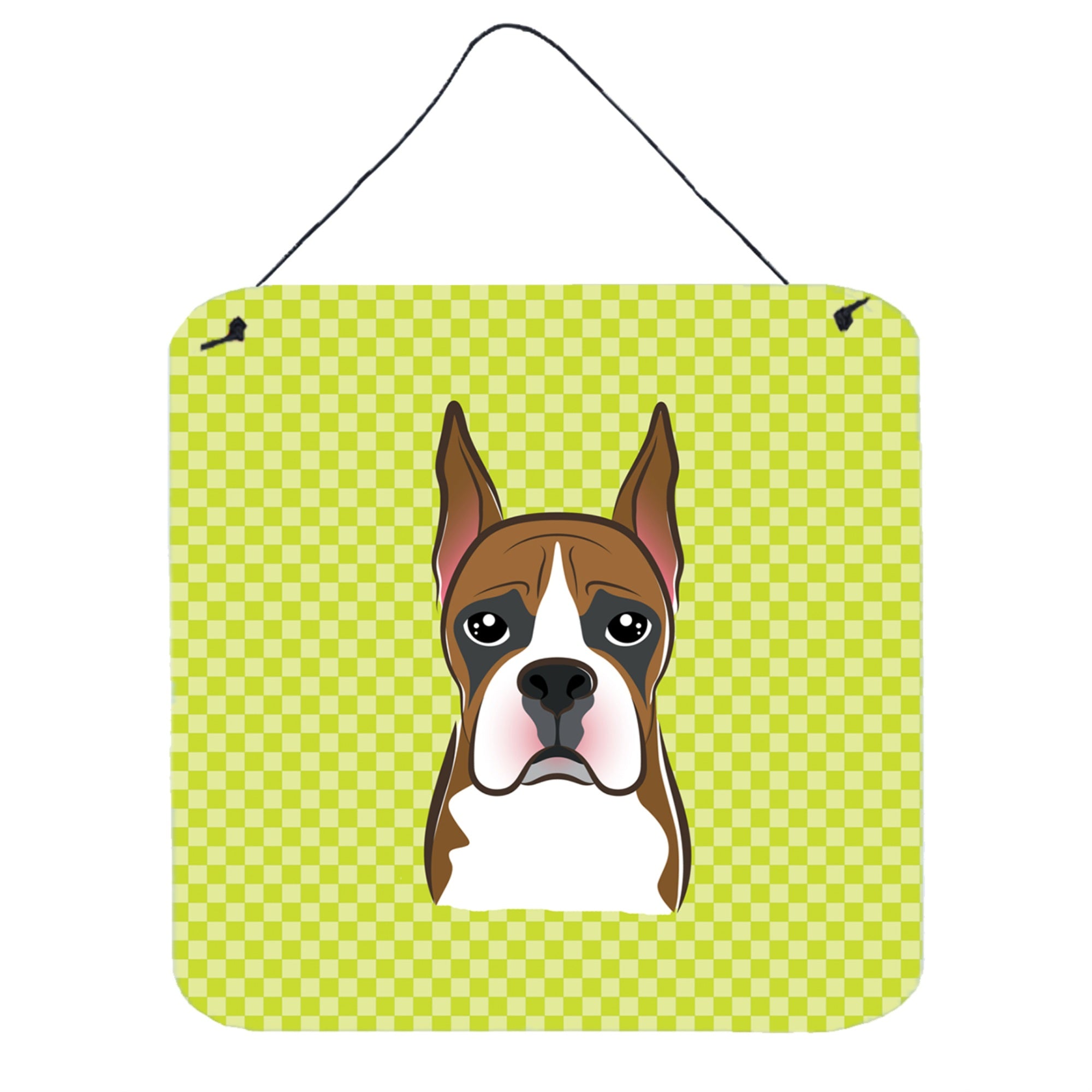 'Caroline'S Treasures Checkerboard Lime Green Boxer Wall Or Door Hanging Prints, 6 X 6''''''