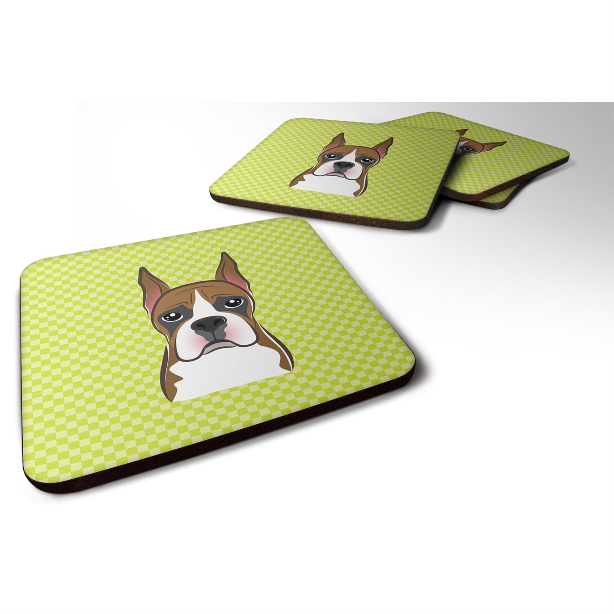 'Caroline'S Treasures Bb1285Fc Checkerboard Lime Green Boxer Foam Coaster (Set Of 4), 3.5'''' H X 3.5'''' W, Multicolor''