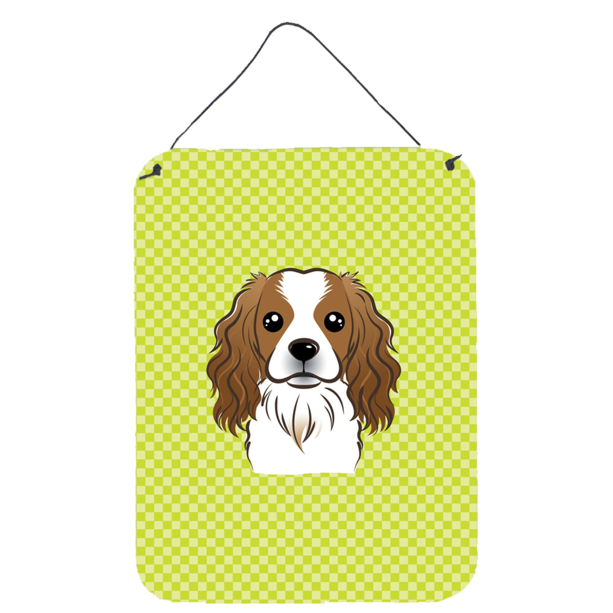 'Caroline'S Treasures Checkerboard Lime Green Cavalier Spaniel Wall Or Door Hanging Prints, 16'''' X 12''''''