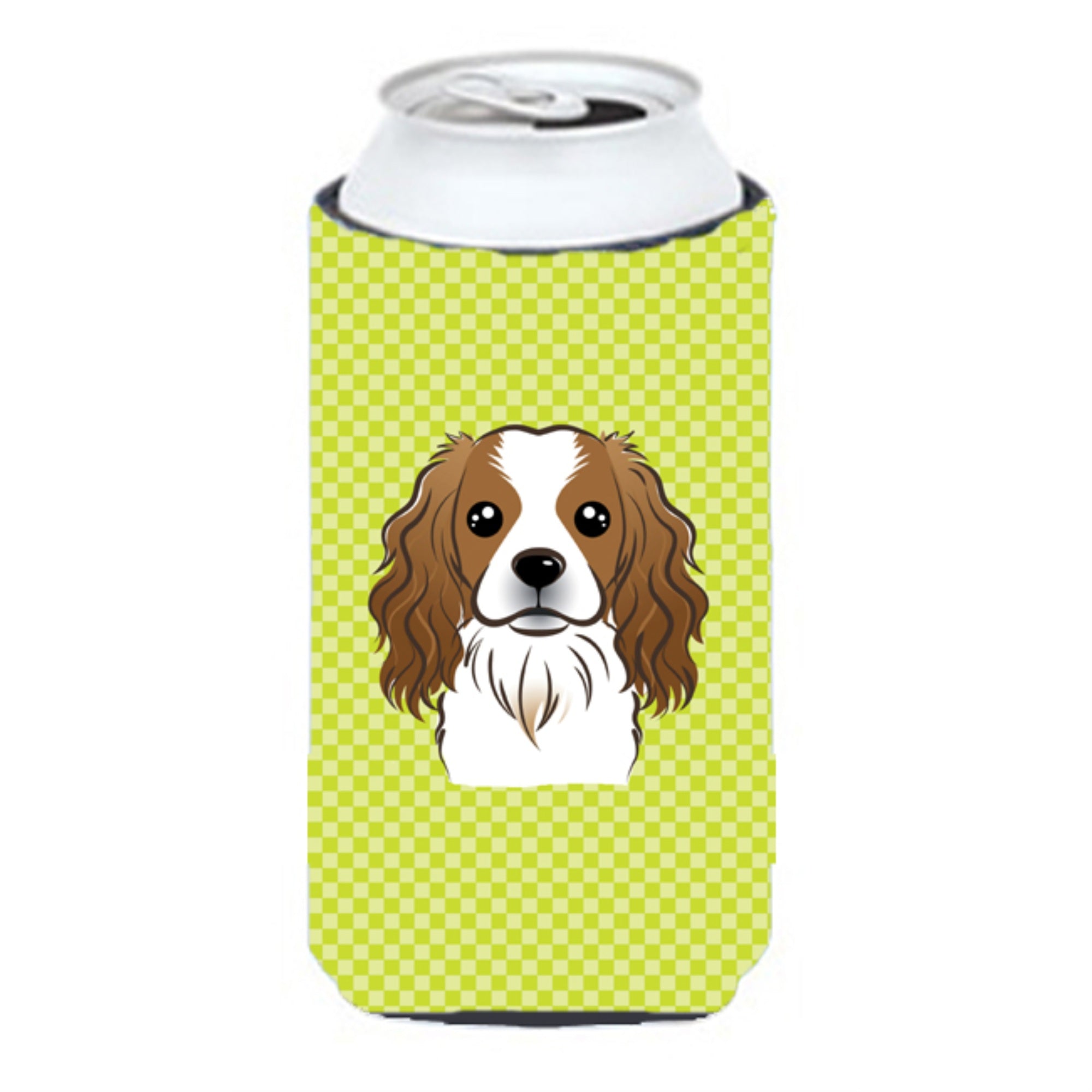 Checkerboard Lime Green Cavalier Spaniel Tall Boy Beverage Insulator Hugger Bb1286Tbc