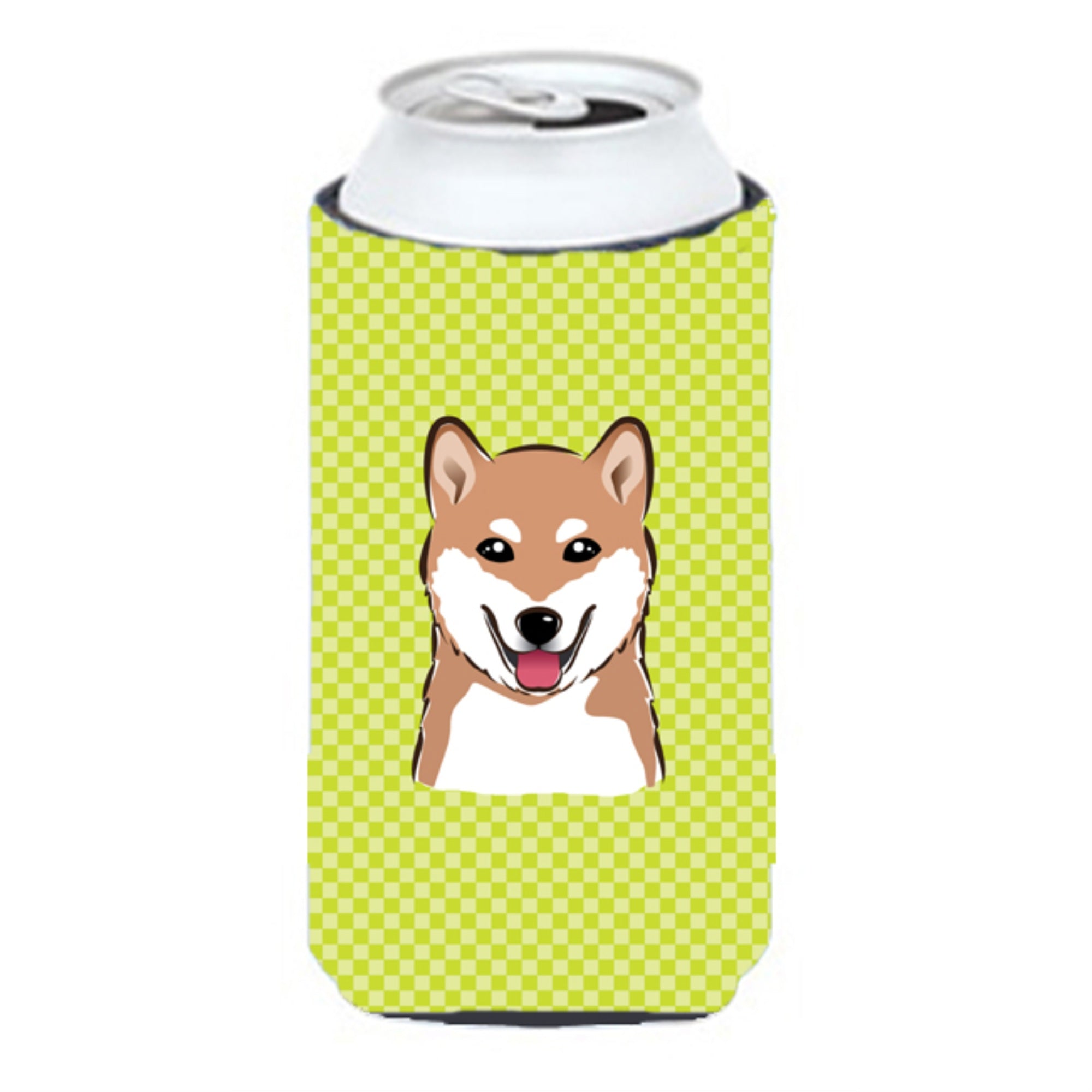Checkerboard Lime Green Shiba Inu Tall Boy Beverage Insulator Hugger Bb1287Tbc