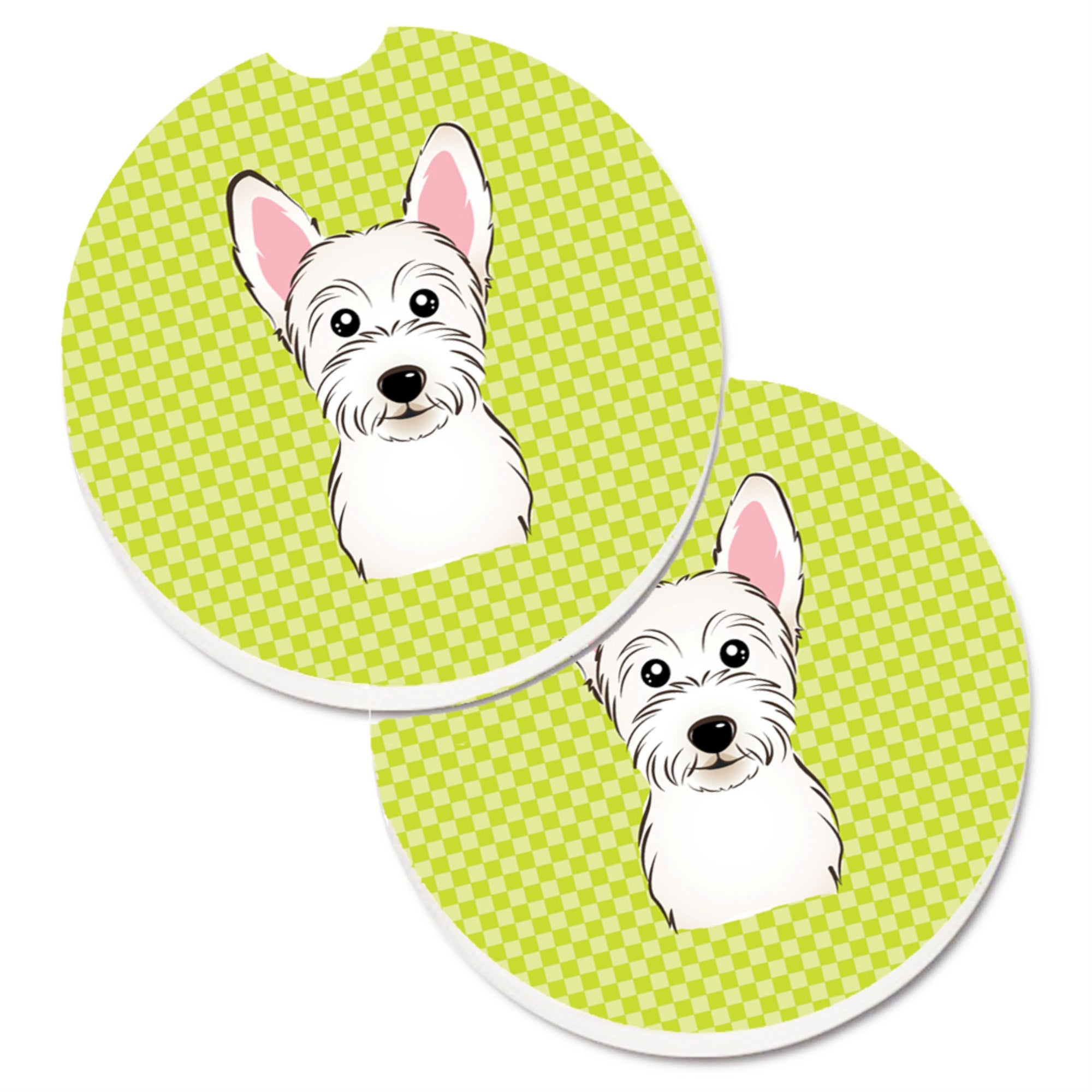 'Caroline'S Treasures Checkerboard Lime Green Westie Set Of 2 Cup Holder Car Coasters Bb1288Carc, 2.56, Multicolor''