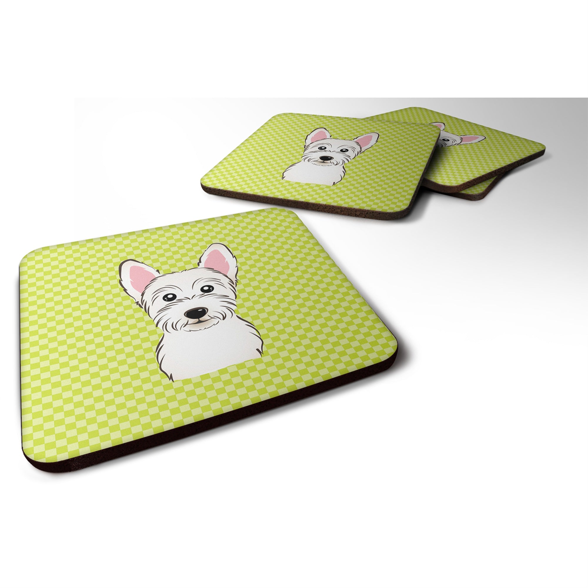 'Caroline'S Treasures Bb1288Fc Checkerboard Lime Green Westie Foam Coaster (Set Of 4), 3.5'''' H X 3.5'''' W, Multicolor''