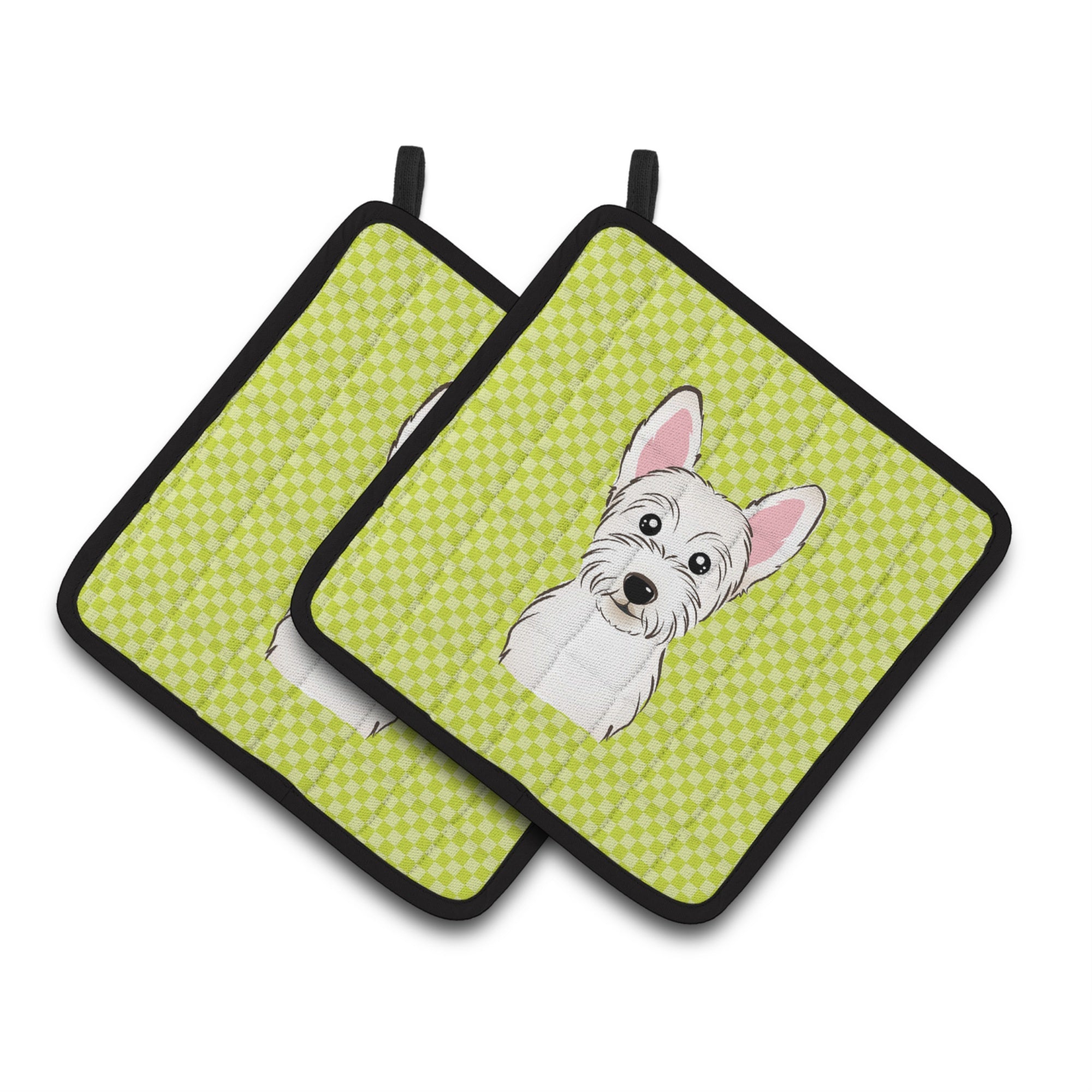 'Caroline'S Treasures Checkerboard Lime Green Westie Pair Of Pot Holders Bb1288Pthd, 7.5Hx7.5W, Multicolor''