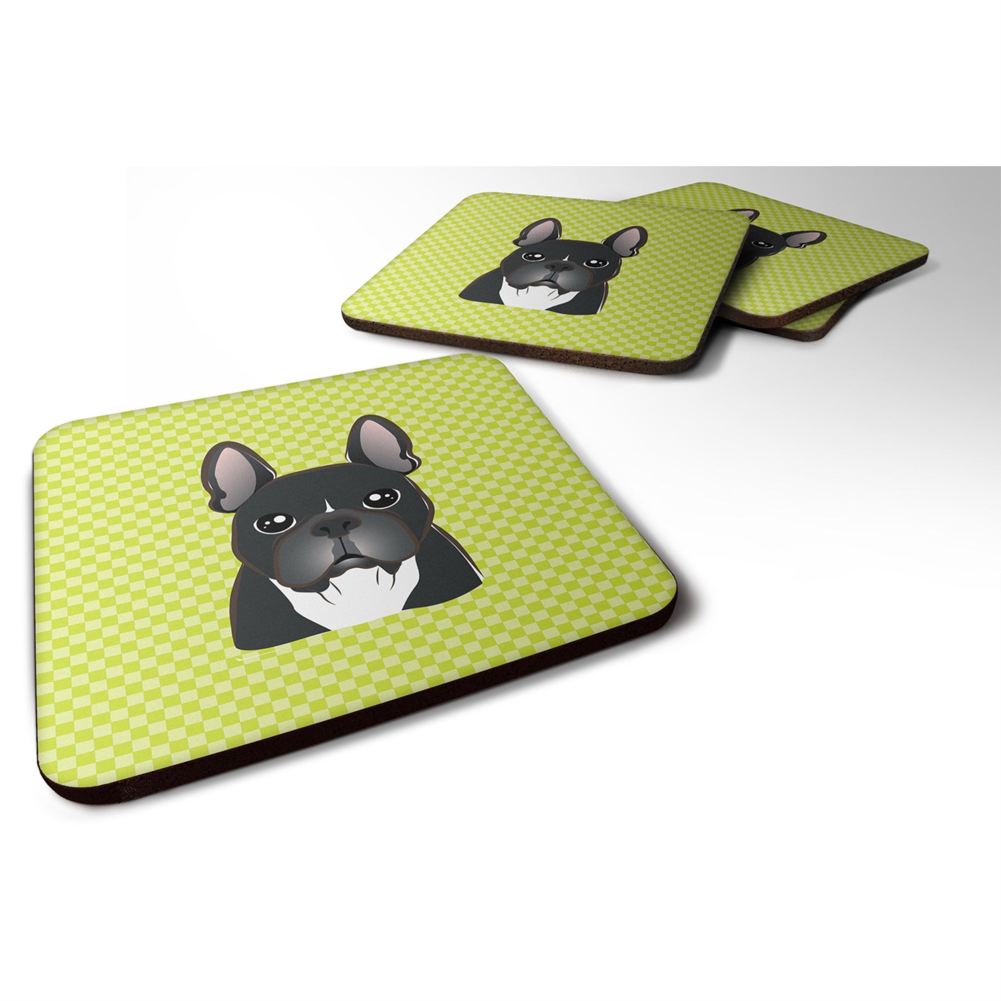 'Caroline'S Treasures Bb1289Fc Checkerboard Lime Green French Bulldog Foam Coaster (Set Of 4), 3.5'''' H X 3.5'''' W, Multicolo