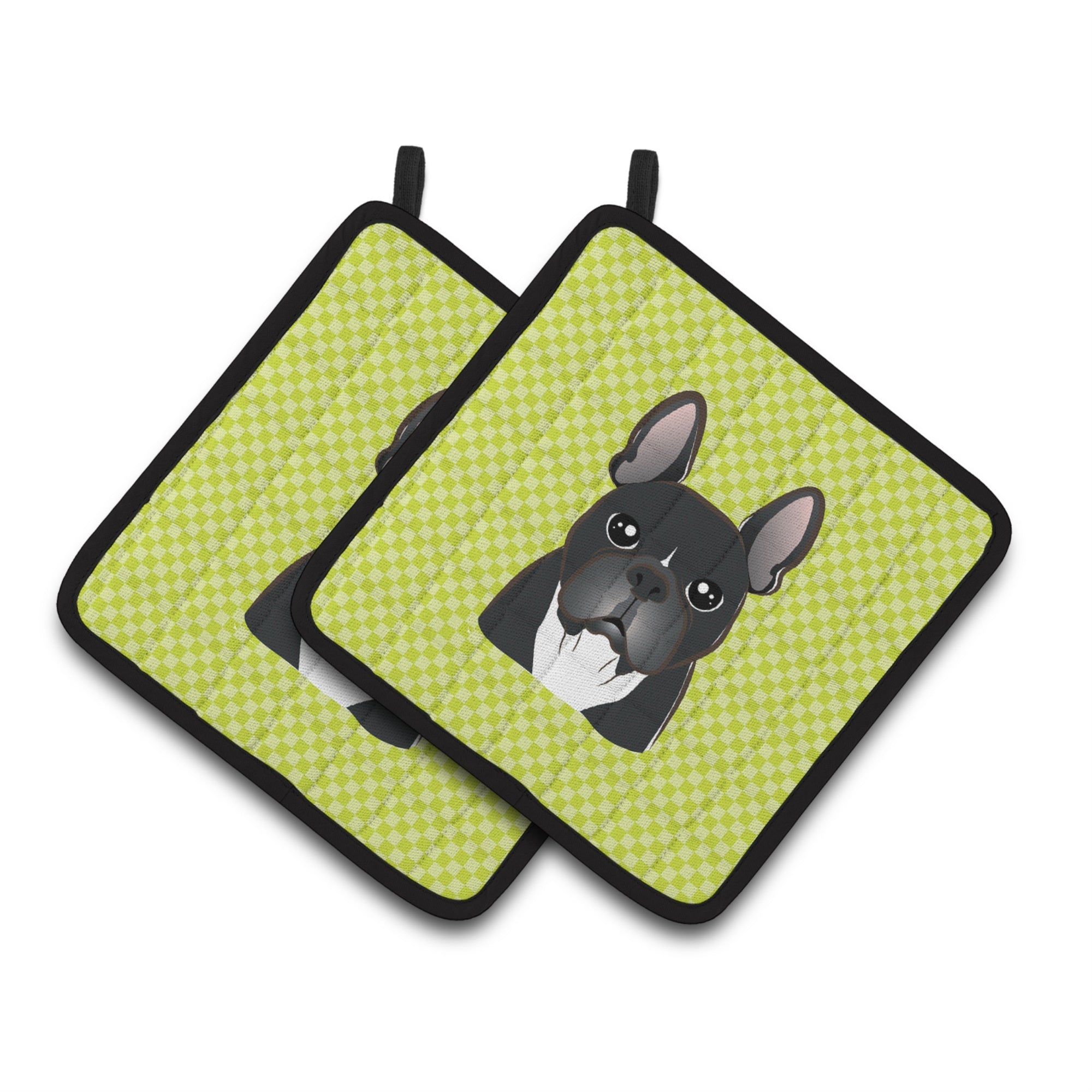 'Caroline'S Treasures Checkerboard Lime Green French Bulldog Pair Of Pot Holders Bb1289Pthd, 7.5Hx7.5W, Multicolor''