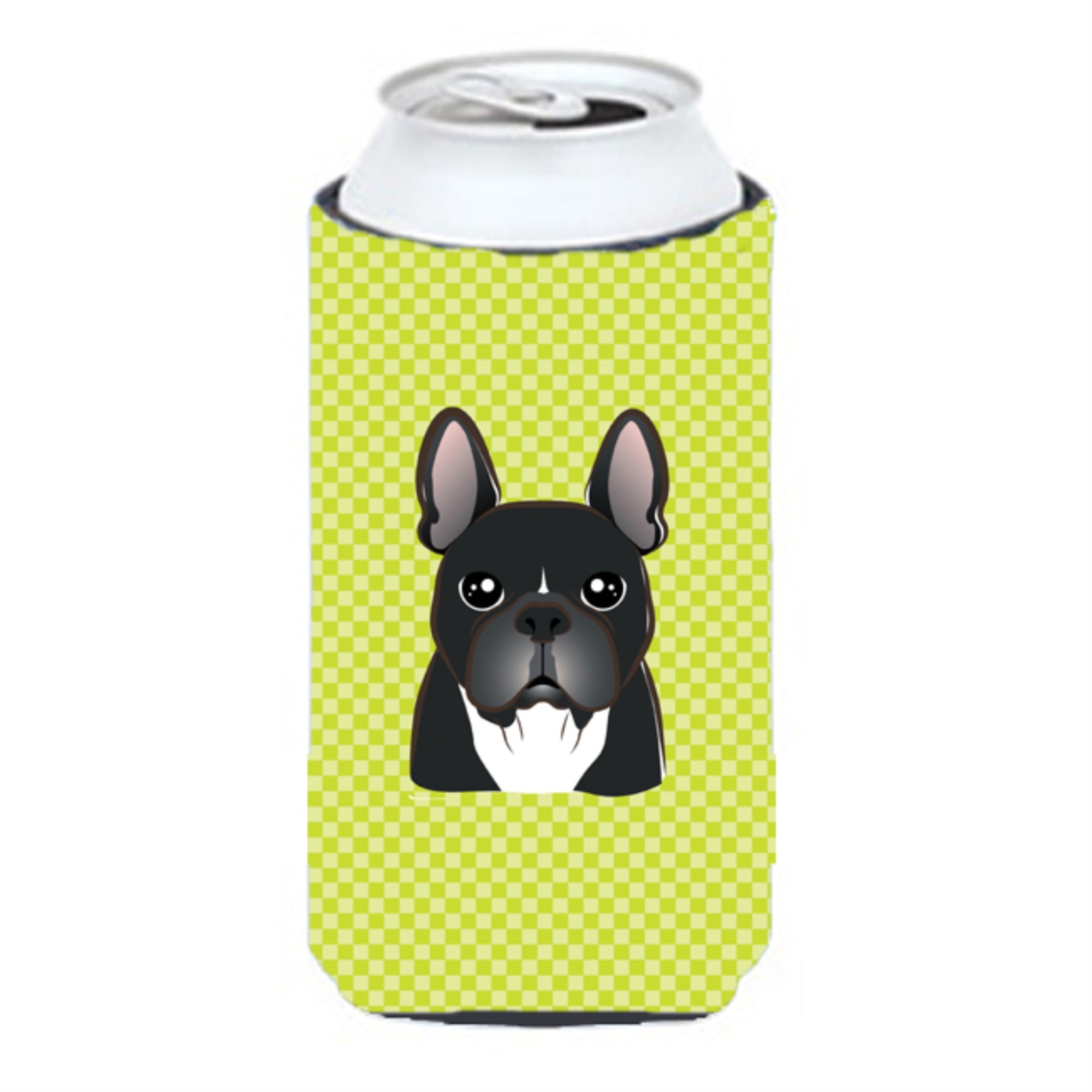 Checkerboard Lime Green French Bulldog Tall Boy Beverage Insulator Hugger Bb1289Tbc