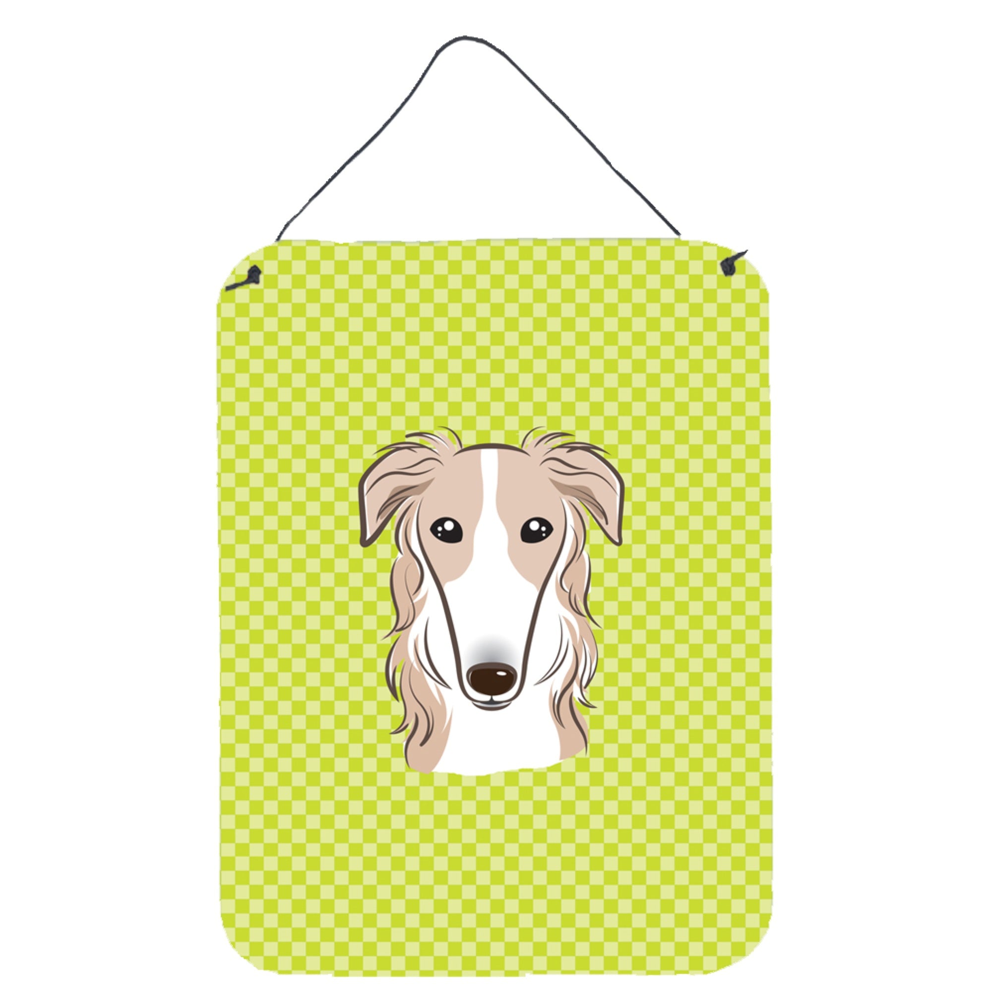 'Caroline'S Treasures Checkerboard Lime Green Borzoi Wall Or Door Hanging Prints, 16'''' X 12''''''