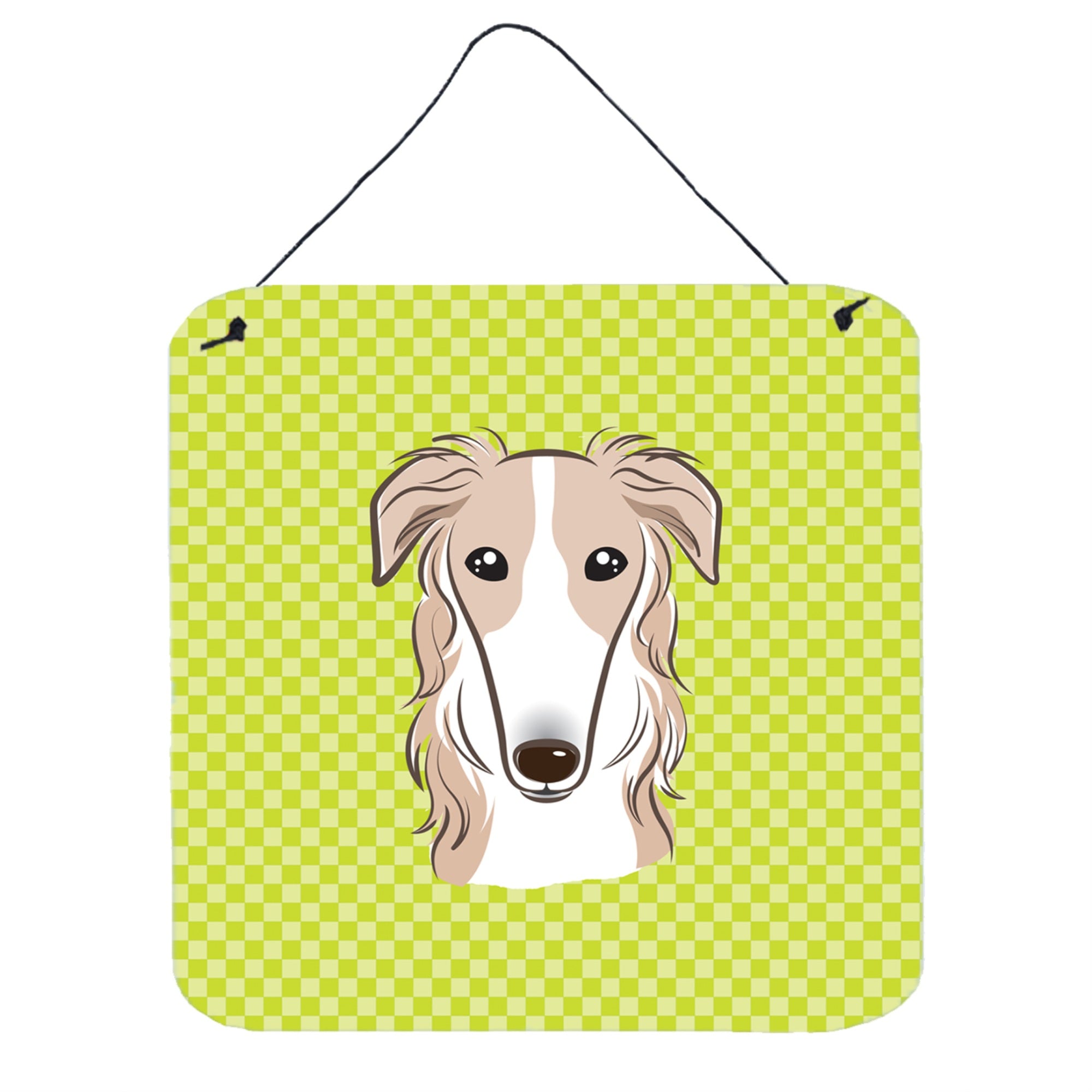 'Caroline'S Treasures Checkerboard Lime Green Borzoi Wall Or Door Hanging Prints, 6 X 6''''''