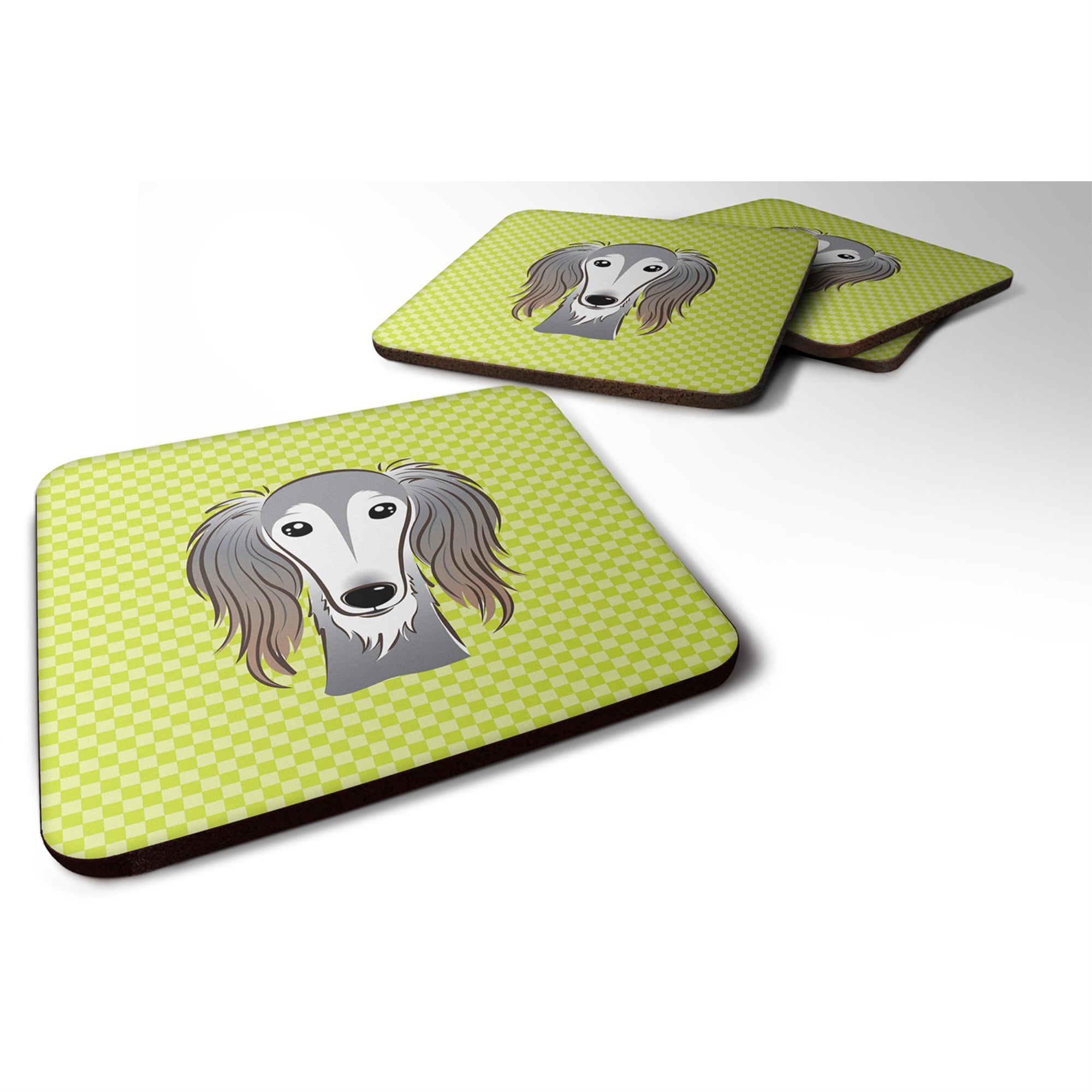 'Caroline'S Treasures Bb1291Fc Checkerboard Lime Green Saluki Foam Coaster (Set Of 4), 3.5'''' H X 3.5'''' W, Multicolor''