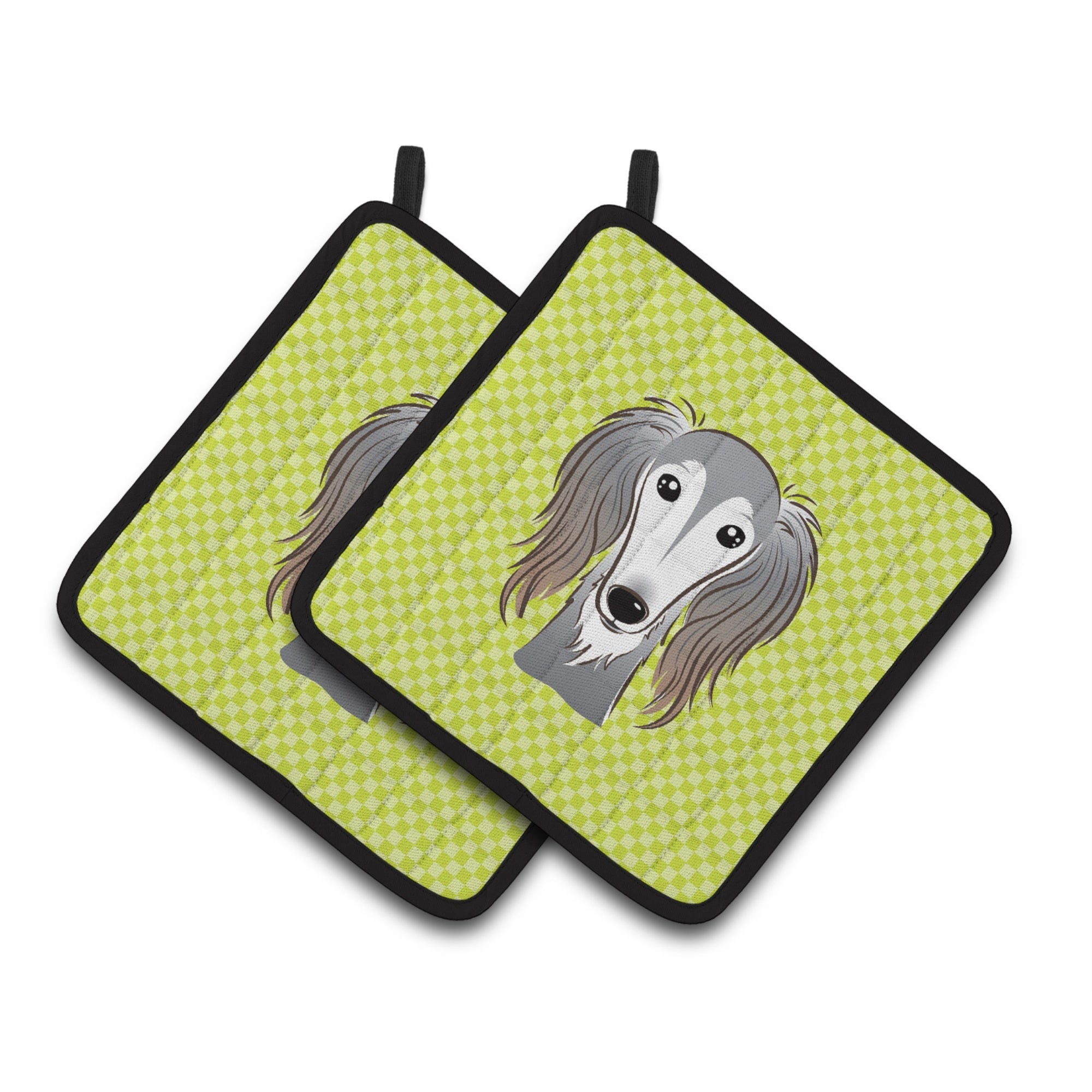 'Caroline'S Treasures Checkerboard Lime Green Saluki Pair Of Pot Holders Bb1291Pthd, 7.5Hx7.5W, Multicolor''
