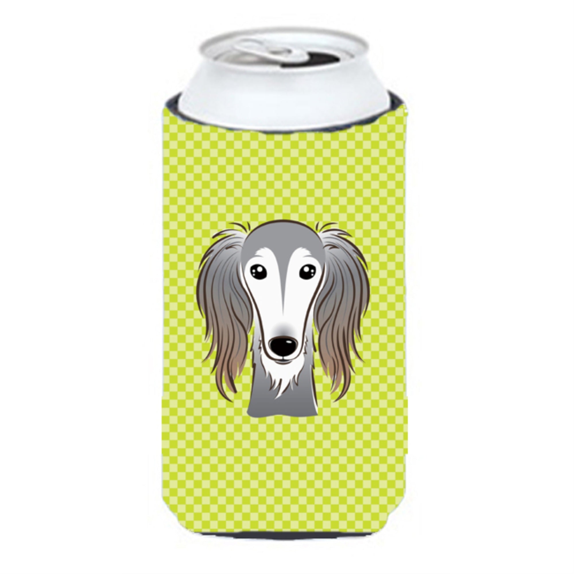 Checkerboard Lime Green Saluki Tall Boy Beverage Insulator Hugger Bb1291Tbc