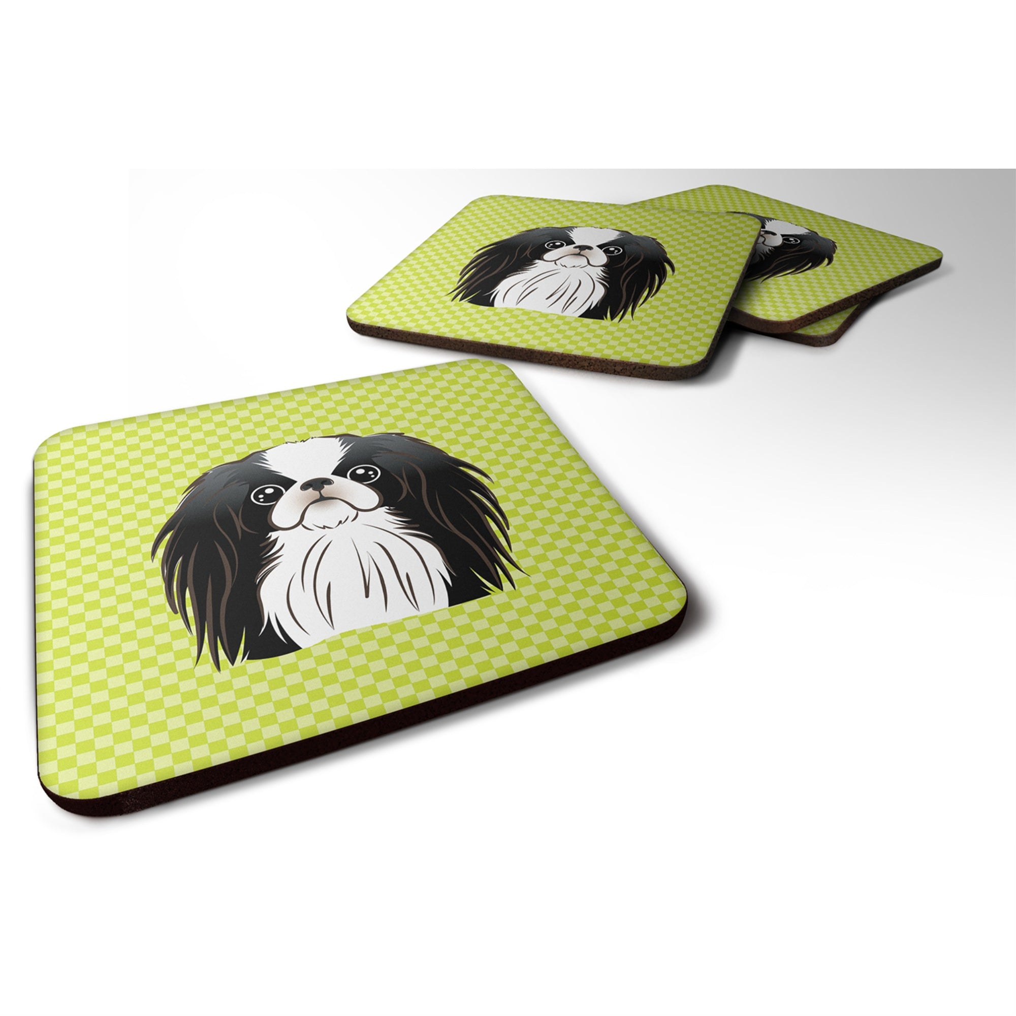 'Caroline'S Treasures Bb1292Fc Checkerboard Lime Green Japanese Chin Foam Coaster (Set Of 4), 3.5'''' H X 3.5'''' W, Multicolor