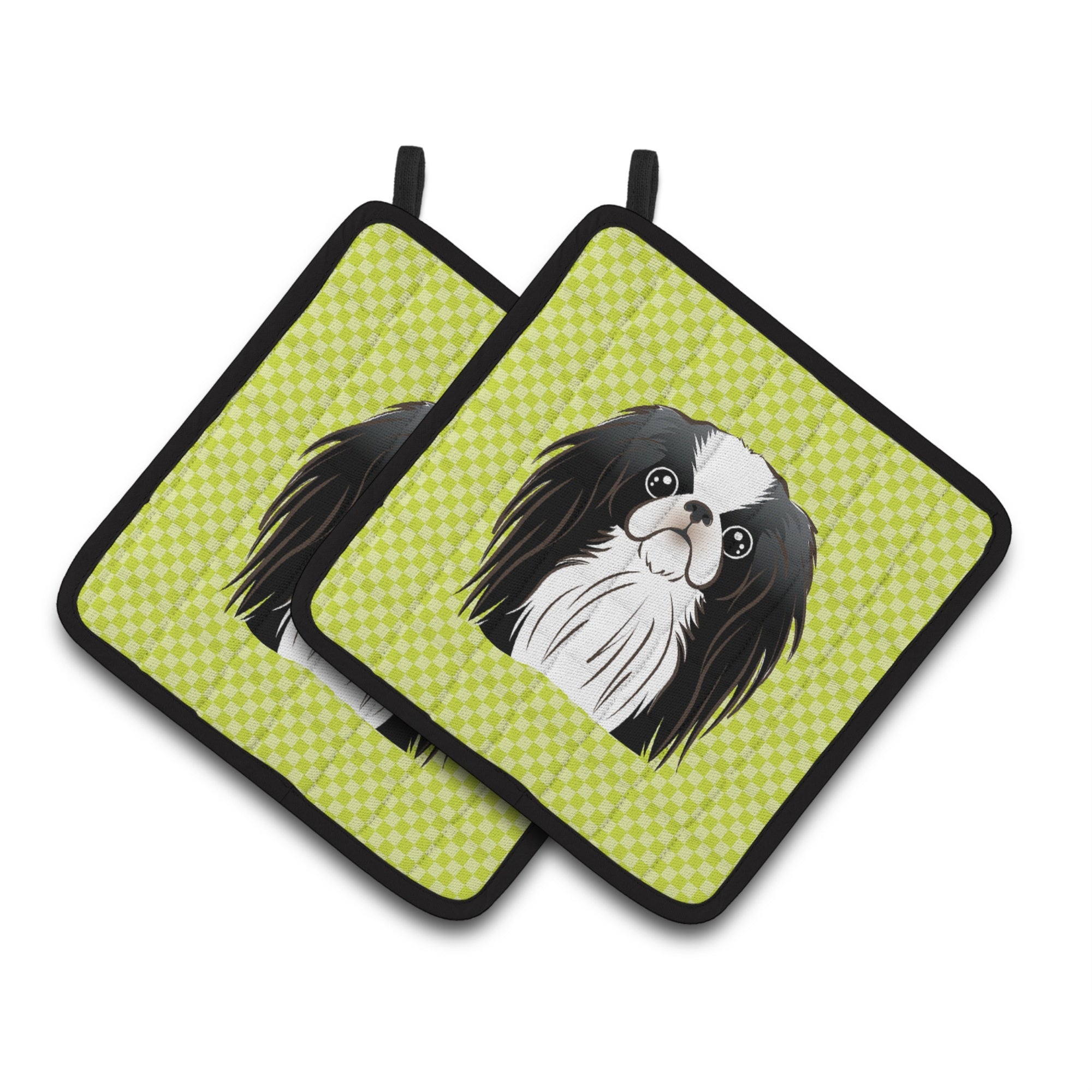 'Caroline'S Treasures Checkerboard Lime Green Japanese Chin Pair Of Pot Holders Bb1292Pthd, 7.5Hx7.5W, Multicolor''