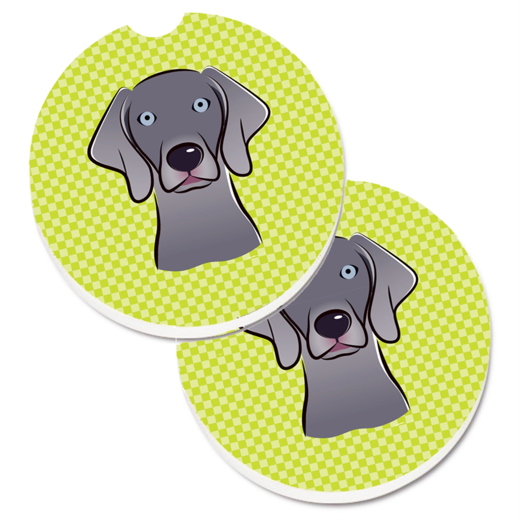 'Caroline'S Treasures Checkerboard Lime Green Weimaraner Set Of 2 Cup Holder Car Coasters Bb1293Carc, 2.56, Multicolor''