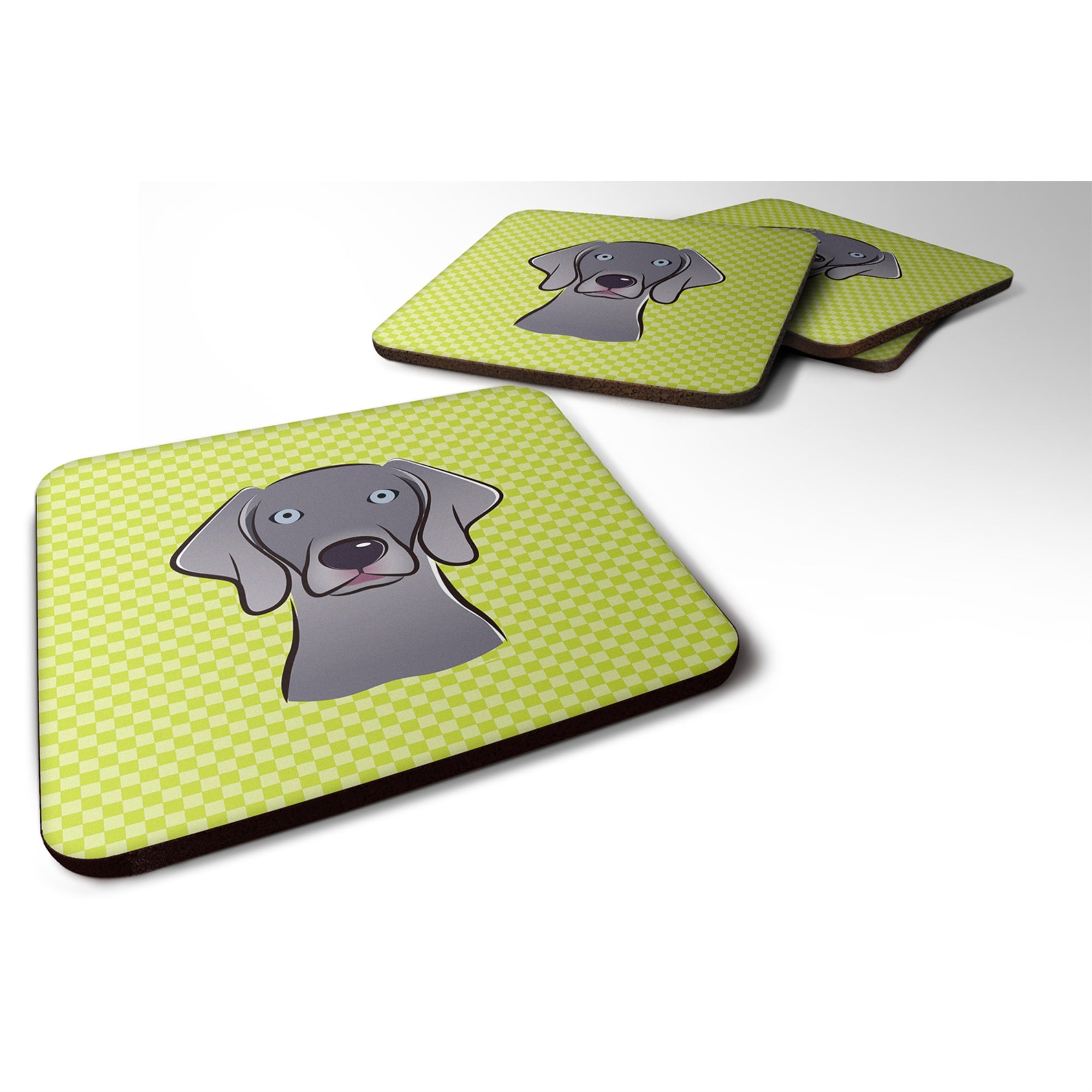 'Caroline'S Treasures Bb1293Fc Checkerboard Lime Green Weimaraner Foam Coaster (Set Of 4), 3.5'''' H X 3.5'''' W, Multicolor''