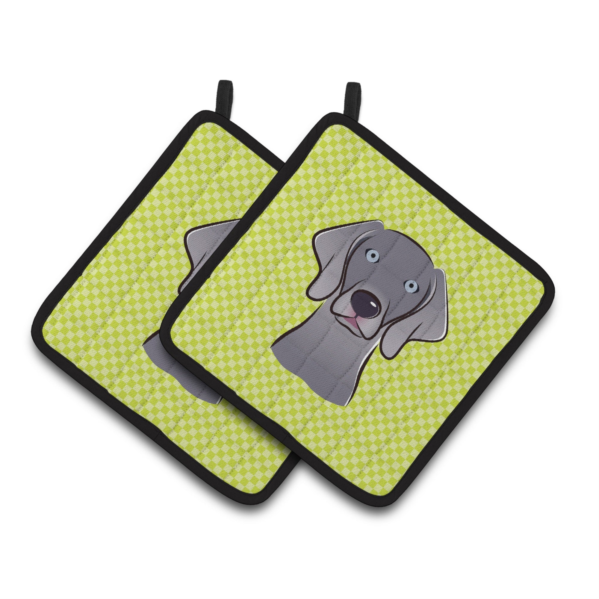 'Caroline'S Treasures Checkerboard Lime Green Weimaraner Pair Of Pot Holders Bb1293Pthd, 7.5Hx7.5W, Multicolor''