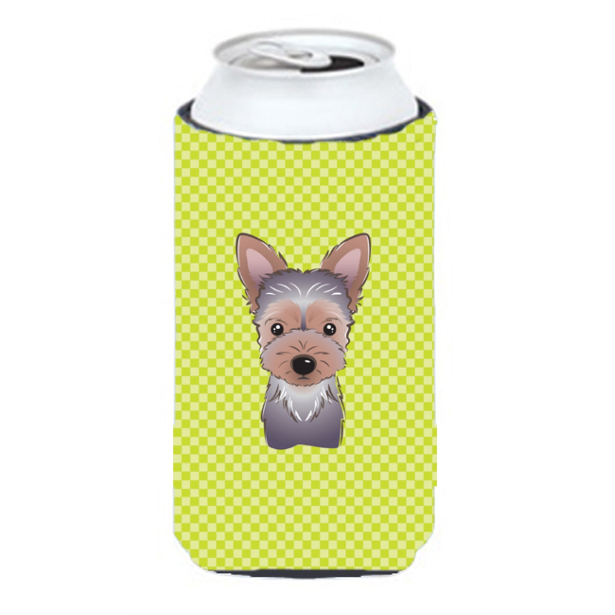 Checkerboard Lime Green Yorkie Puppy Tall Boy Beverage Insulator Hugger Bb1294Tbc