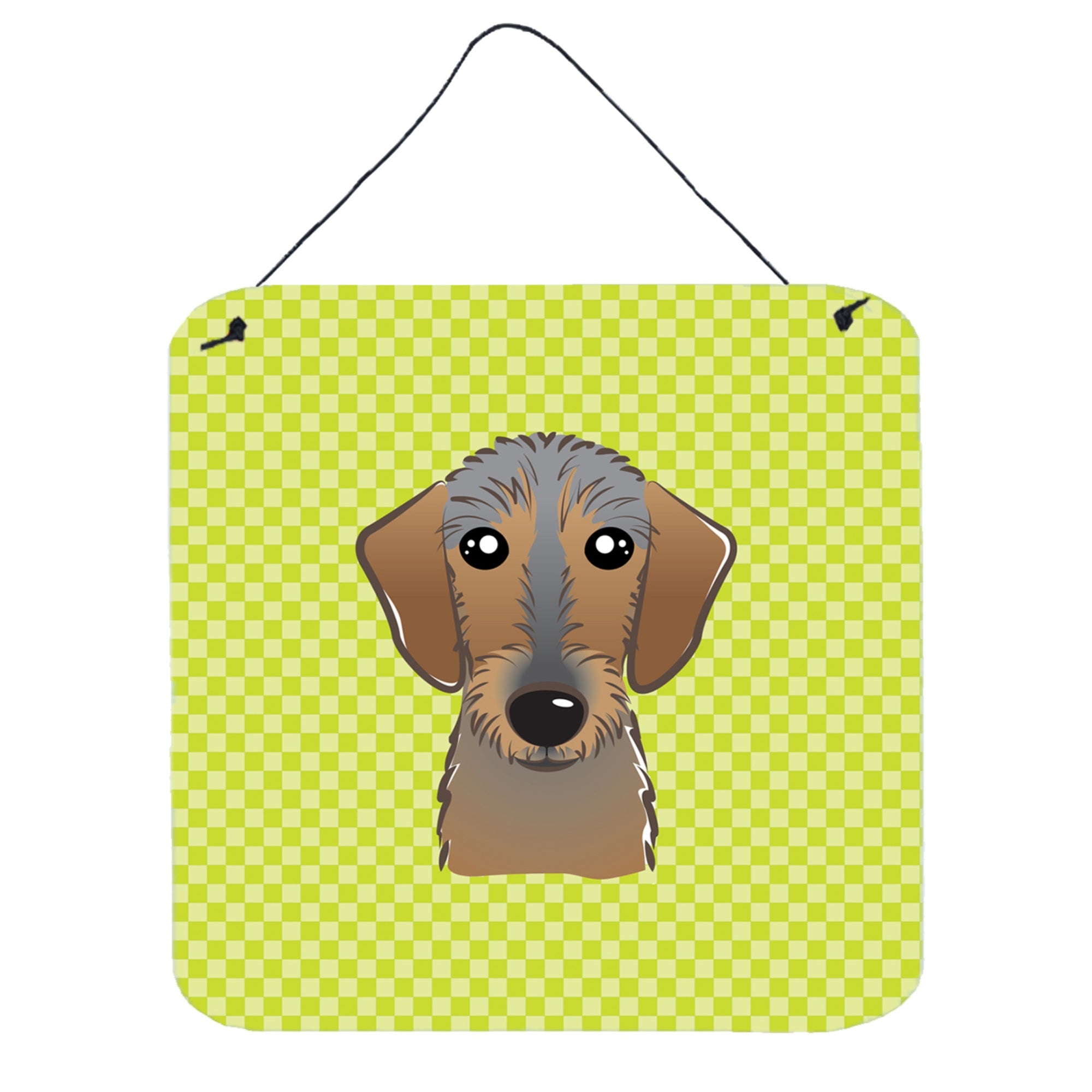 'Caroline'S Treasures Checkerboard Lime Green Wirehaired Dachshund Wall Or Door Hanging Prints, 6 X 6''''''