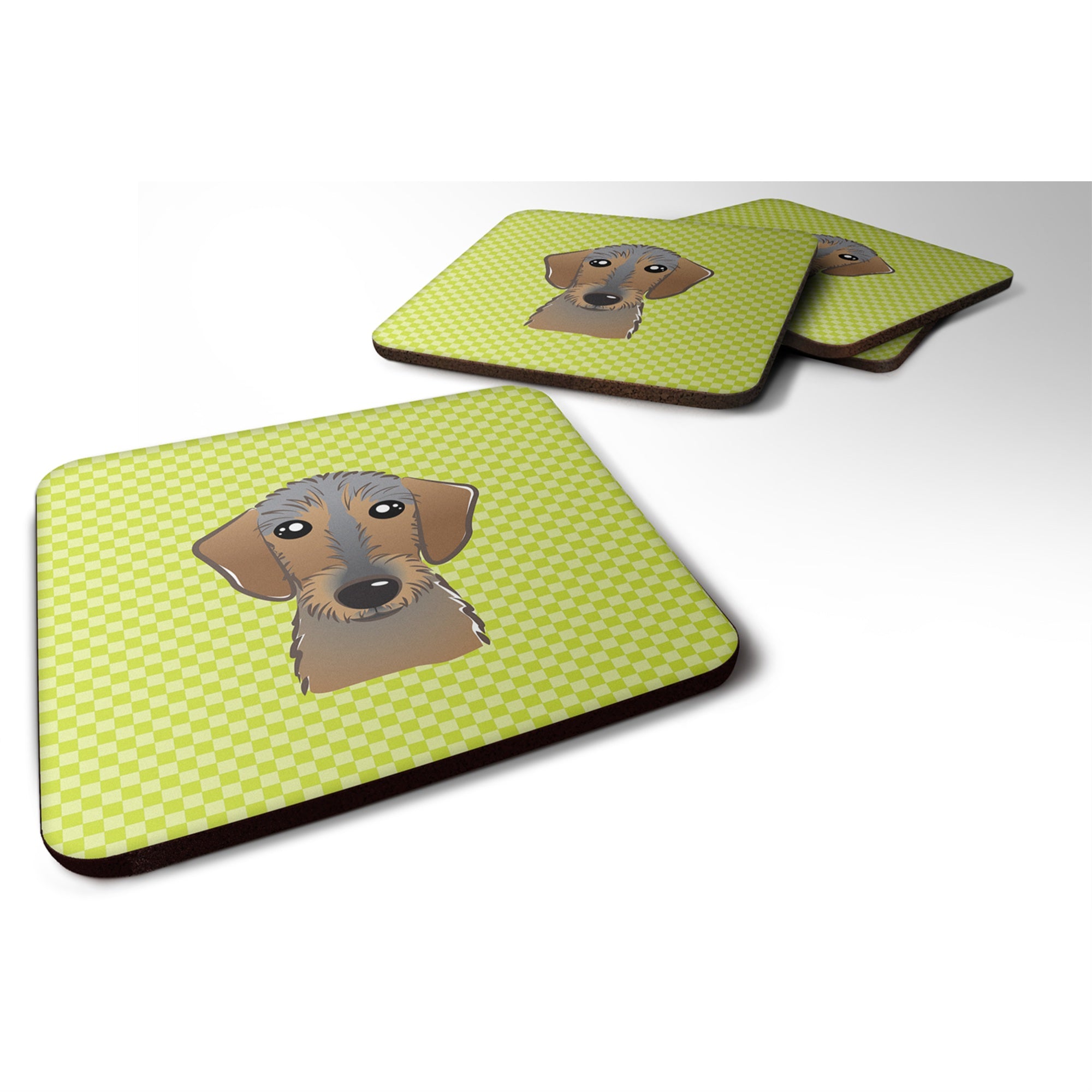 'Caroline'S Treasures Bb1295Fc Checkerboard Lime Green Wirehaired Dachshund Foam Coaster (Set Of 4), 3.5'''' H X 3.5'''' W, Mul