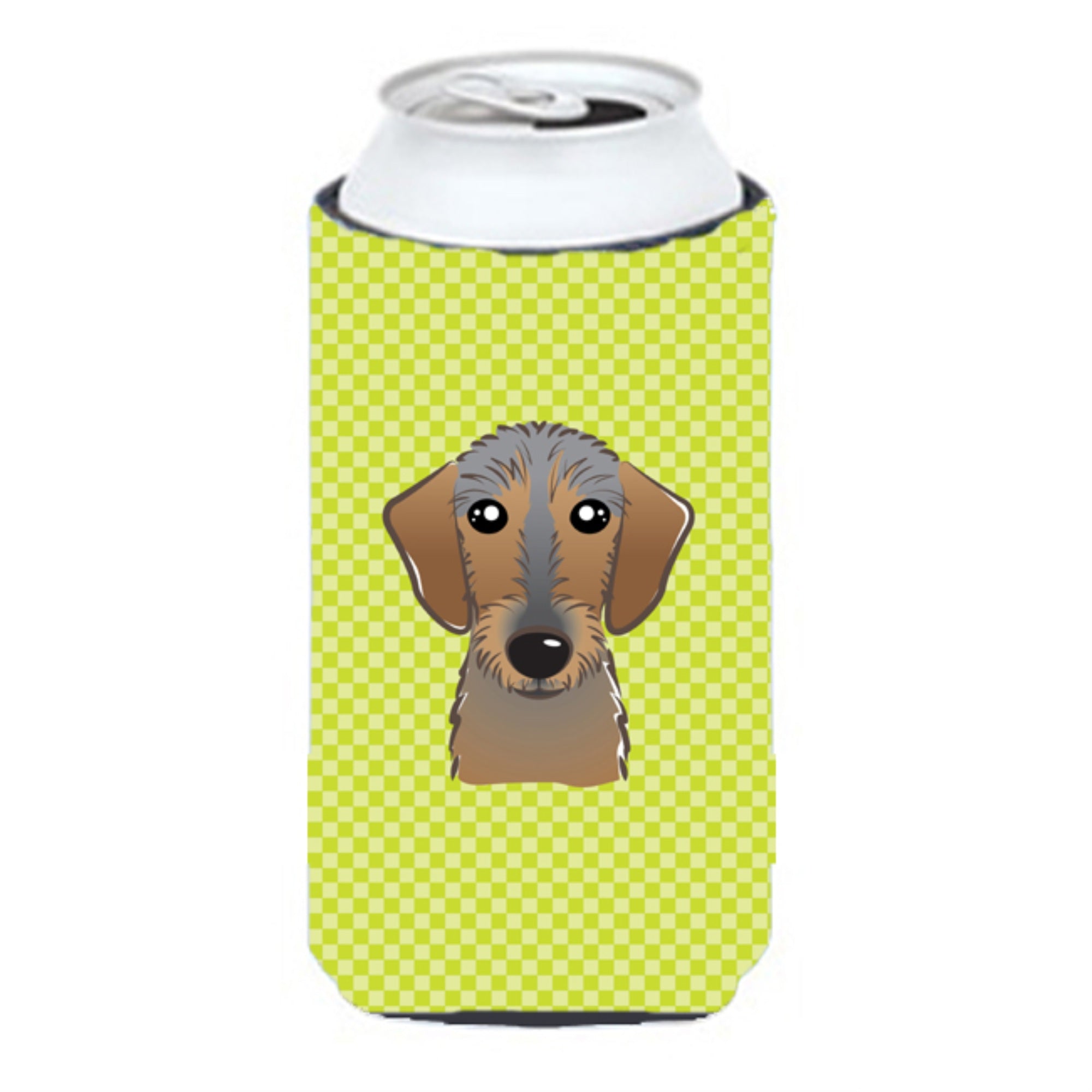 Checkerboard Lime Green Wirehaired Dachshund Tall Boy Beverage Insulator Hugger Bb1295Tbc