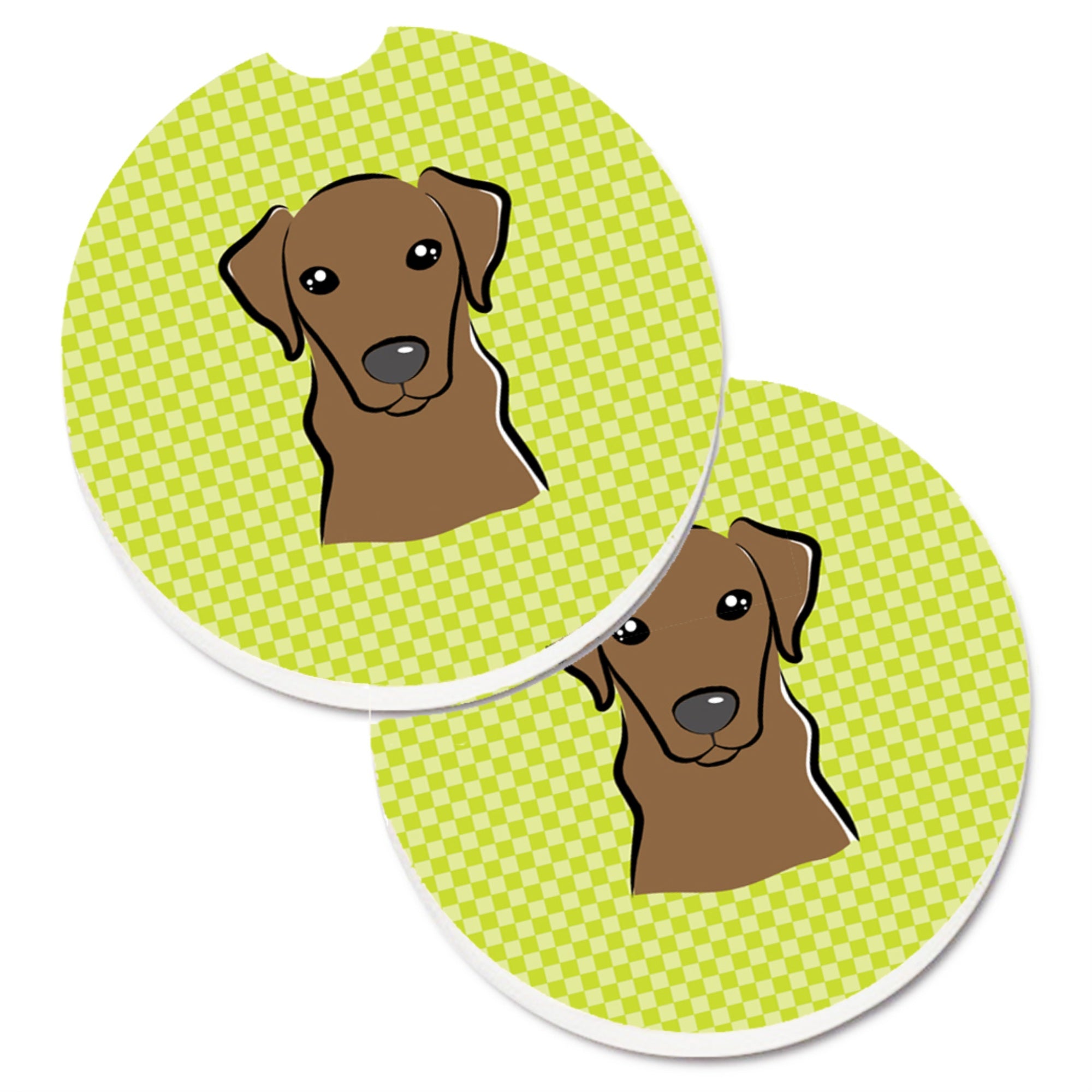 'Caroline'S Treasures Checkerboard Lime Green Chocolate Labrador Set Of 2 Cup Holder Car Coasters Bb1296Carc, 2.56, Multicolor'