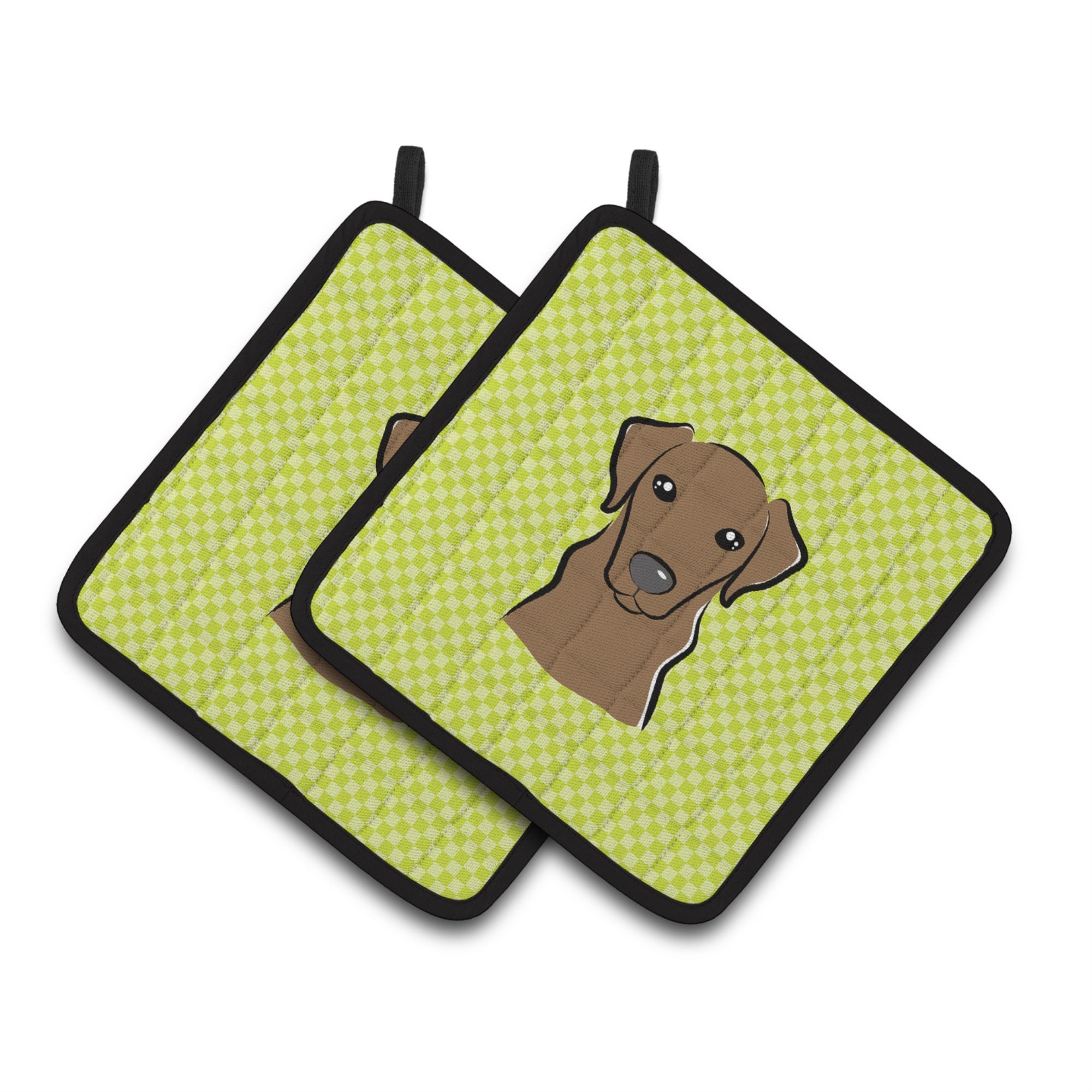 'Caroline'S Treasures Checkerboard Lime Green Chocolate Labrador Pair Of Pot Holders Bb1296Pthd, 7.5Hx7.5W, Multicolor''