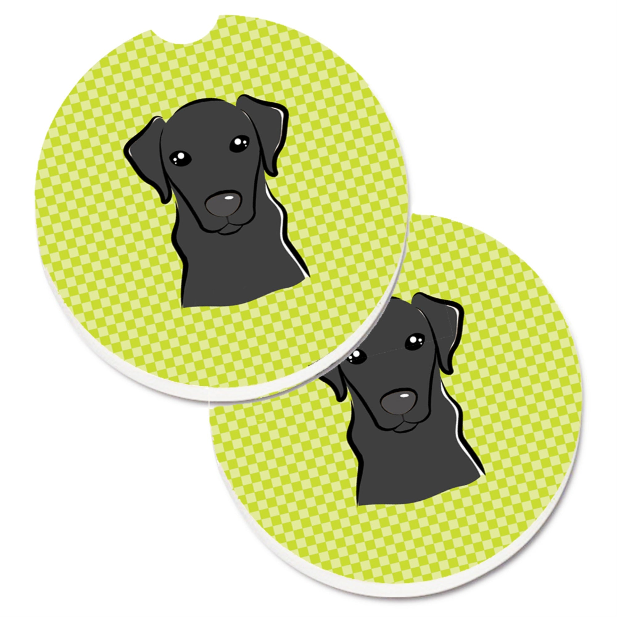 'Caroline'S Treasures Checkerboard Lime Green Black Labrador Set Of 2 Cup Holder Car Coasters Bb1297Carc, 2.56, Multicolor''